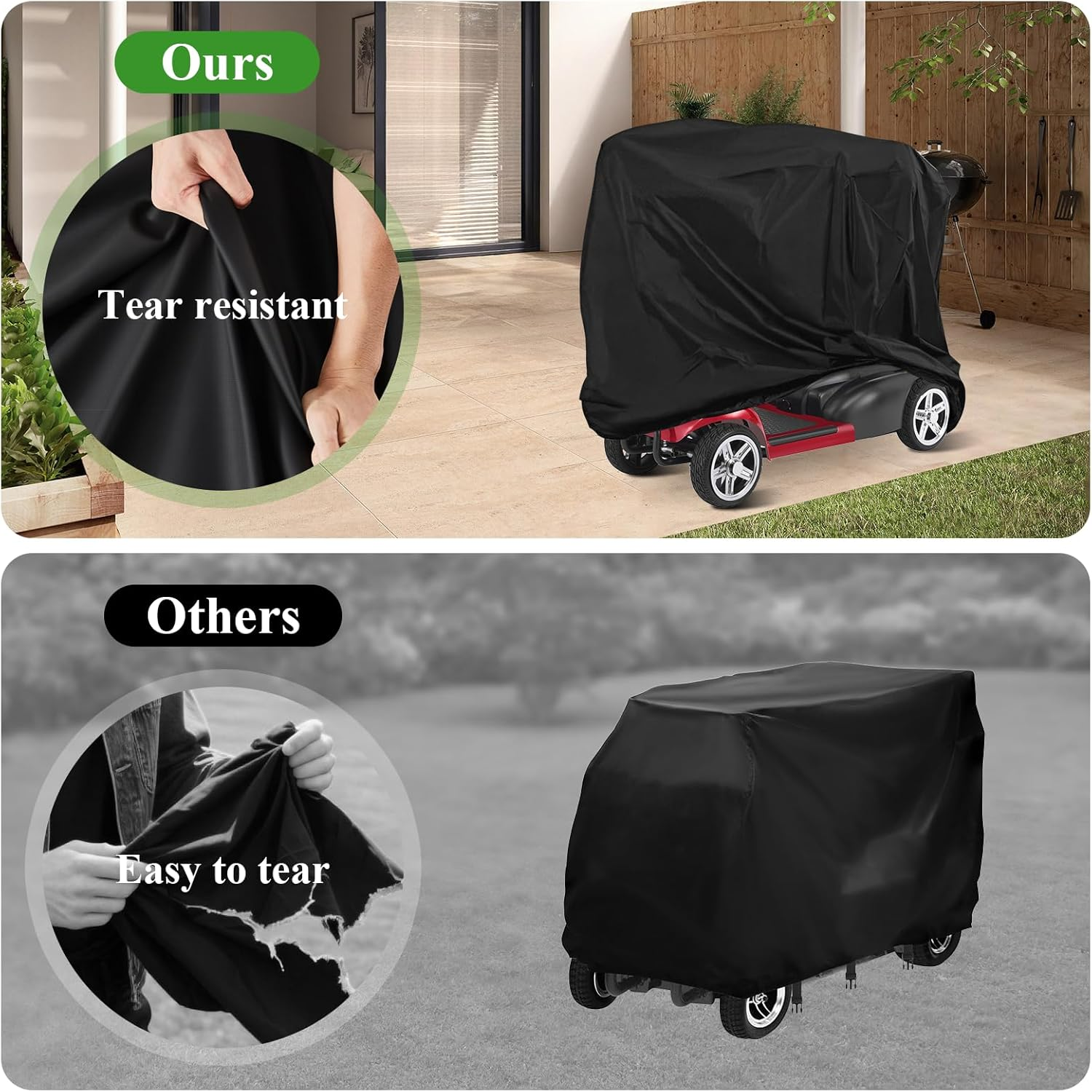 Mobility Scooter Cover,Waterproof Scooter Cover Wheelchair Cover for Storage,Mobility Scooter Accessories for All-Weather Outdoor Protection Dust Cover - 55"X 26" X 36" (L X W X H) image number 5