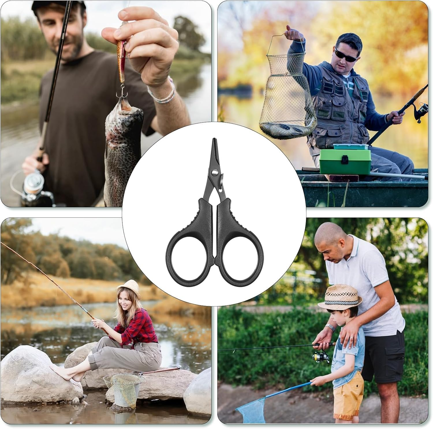 Fokmuaex 1Pcs Stainless Steel Fishing Scissors &ndash; Black Titanium Coated Braided Line Cutter with Hook & Retractable Lanyard image number 5