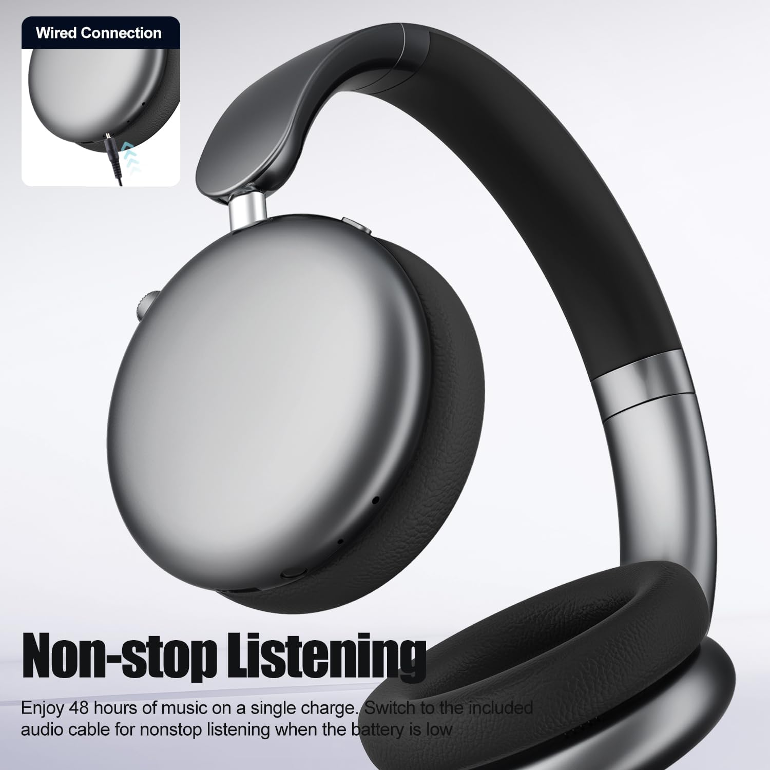 Y06 Wireless over Ear Headphones, Noise Canceling Bluetooth 5.3 Headphones with Eq,Hi-Res Audio,48H Playtime-Grey image number 3