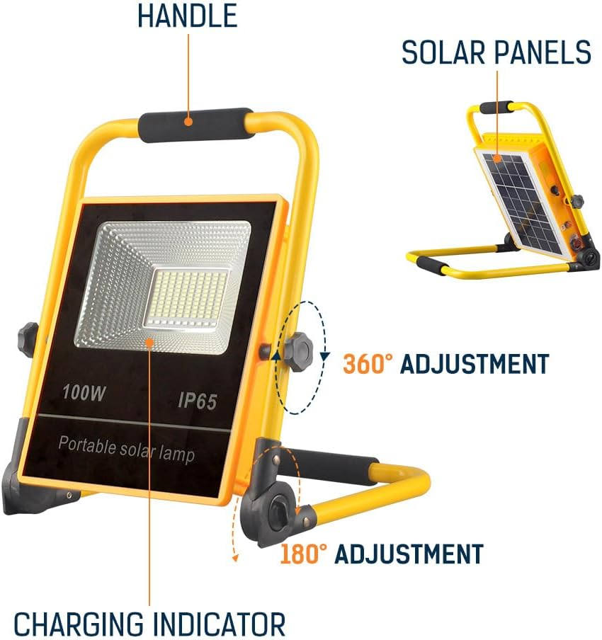 Ledlabs 100W Solar LED Flood Light - Rechargeable Outdoor Emergency Light with 4 Lighting Modes | IP65 Waterproof | 18H Runtime | for Power Outages, Construction, Camping image number 6