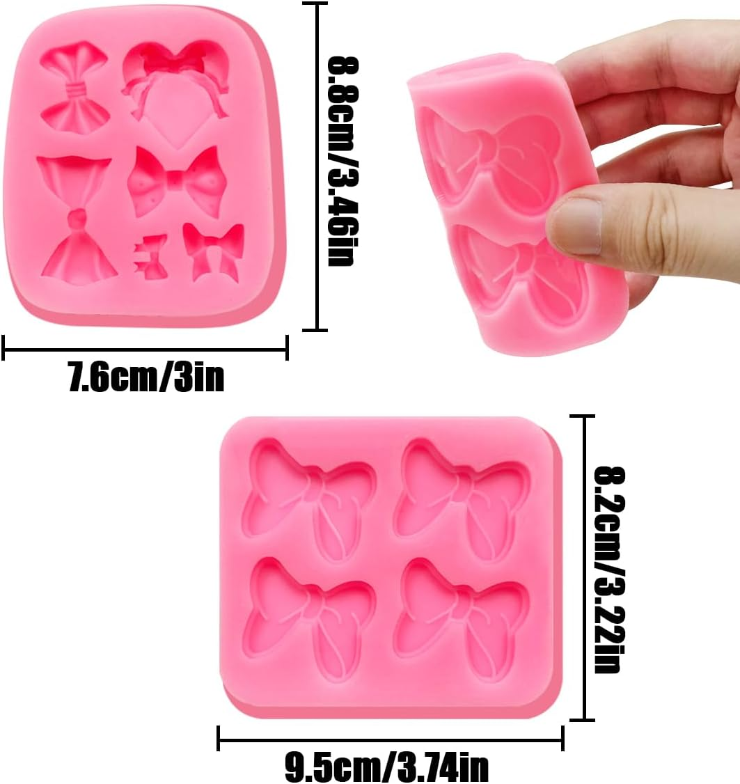 NILLOS Bowknot Fondant Mold, 2 PCS Bows Cartoon Silicone Mold for Dessert, Ice Cube, Chocolate, Cake Decorating (Pink) image number 6