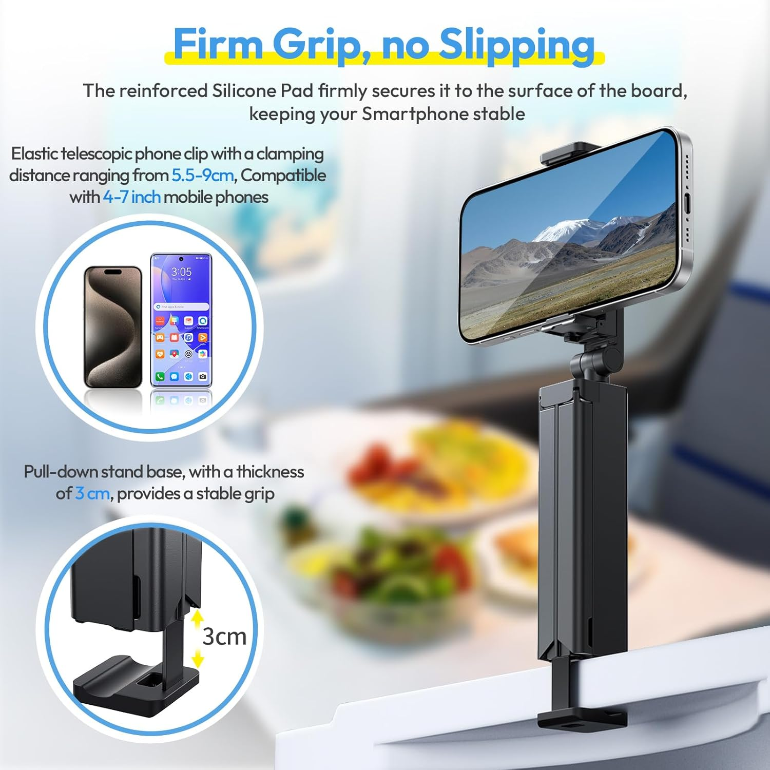 ULANZI SK-20 Airplane Phone Holder Travel Essentials, Phone Tripod 360&deg; Rotation, Travel Accessories Must Have Handsfree Cellphone Stand for Desk, Universal Adjustable Phone Stand for Train Table image number 3
