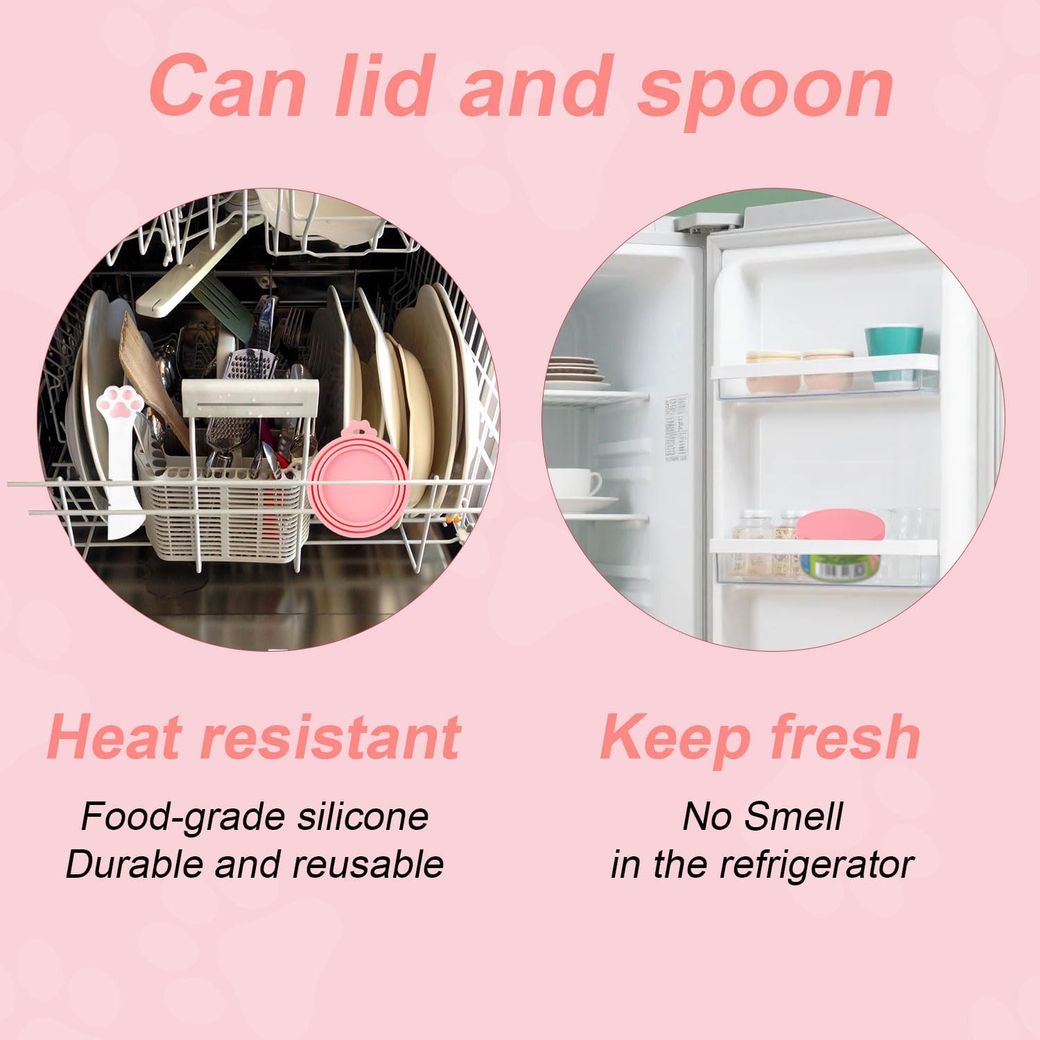 Lasuroa 4Pcs Dog Cat Food Spoon & Lid Set, Silicone Can Opener Tool with Stainless Steel Wet Food Scoop and Can Covers, Pet Foods Storage & Feeding Accessories for Cats and Dogs (Pink, White, Black) image number 3