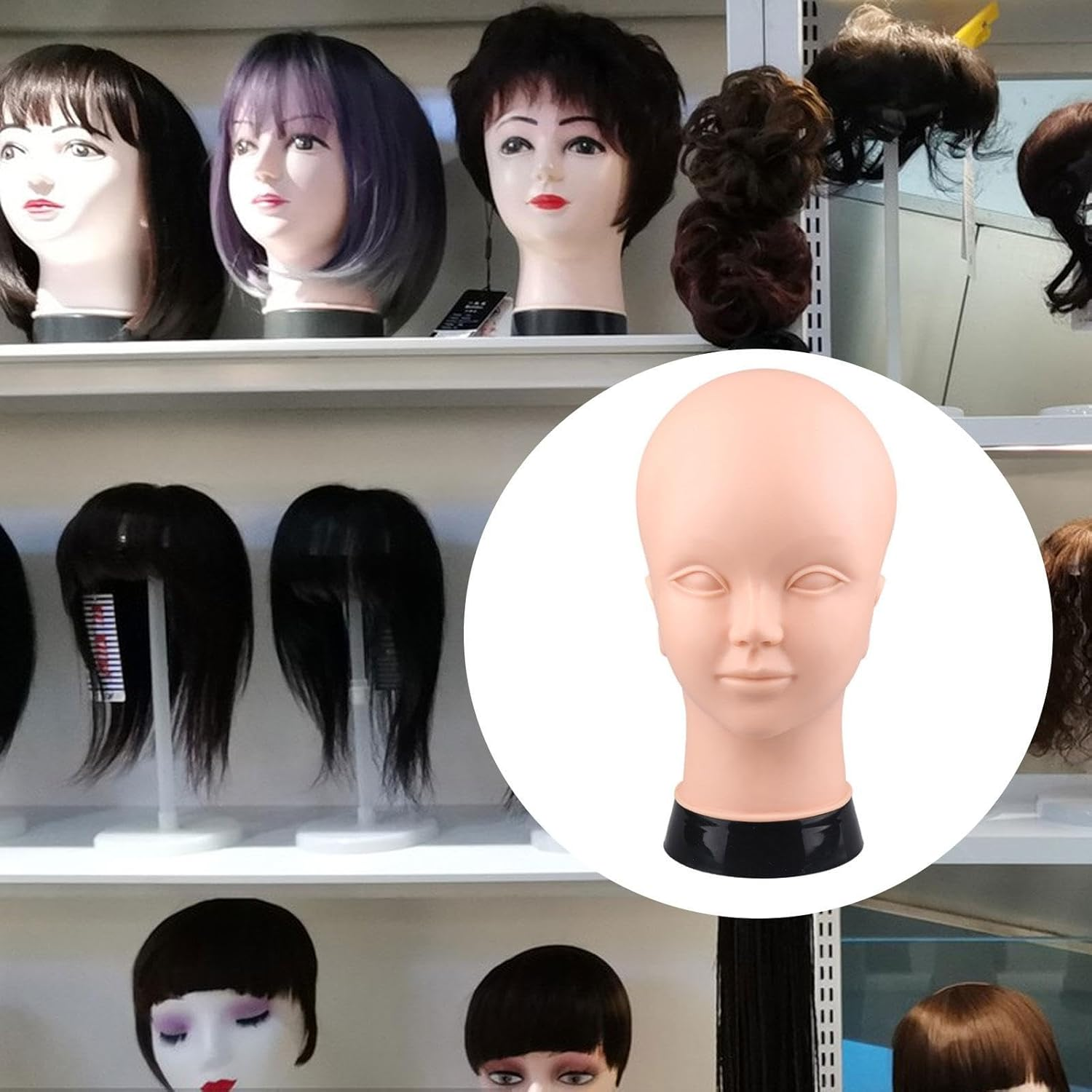 Eigell Bald Mannequin Head, Manikin Head PVC Model, Multipurpose Training Head Model for Salon Hairstyling Headset Eyeglasses Cap image number 5