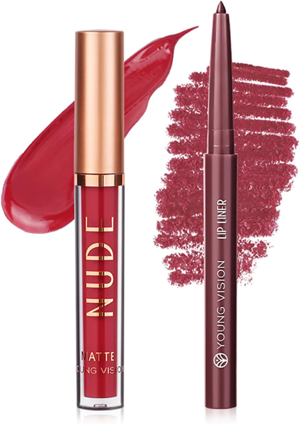2-In-1 Lip Gloss & Lip Liner Set - Lip Contour Kit with Rotatable Liner + Velvet Matte Gloss | Waterproof, Long-Lasting, Non-Sticky Formula | One-Step Makeup Kit