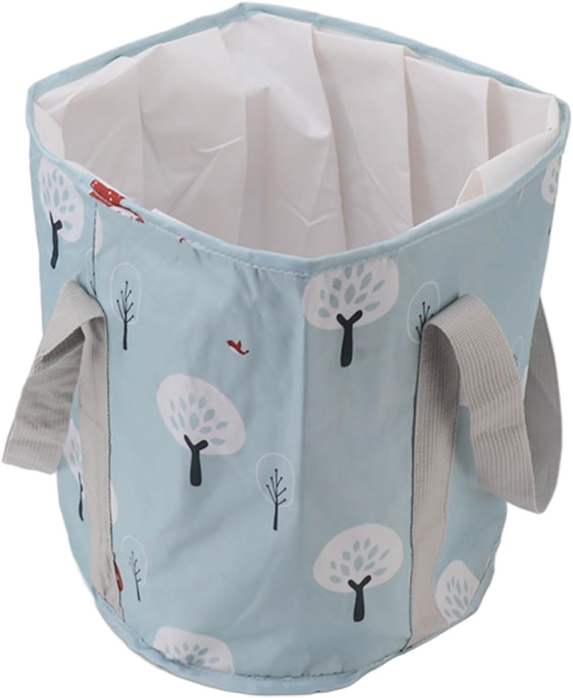 Collapsible Water Bucket, Lightweight Large Capacity Portable Foot Bath Bucket Ergonomic Handle for Travel (Blue Small Tree) image number 3