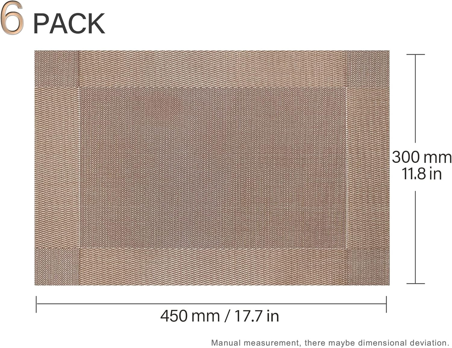 Heat-Resistant Crossweave Woven Dinning Table Set of 6 Placemat PVC Placemats-Exco Kitchen Place Mats Washable PVC Table Runner(Champagne) image number 2