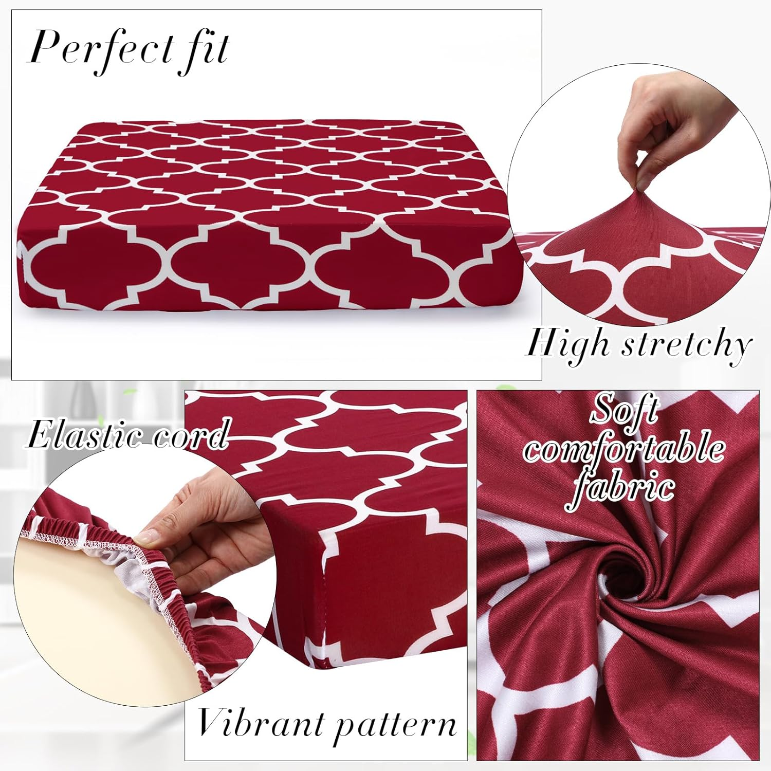 Newwiee 8 Pcs Patio Stretch Sofa Cushion Covers Stripe Outdoor Cushion Covers Replacement Patio Furniture Couch Slipcovers Chair Seat Soft Flexibility Protector(Wine Red) - Dark Green image number 6