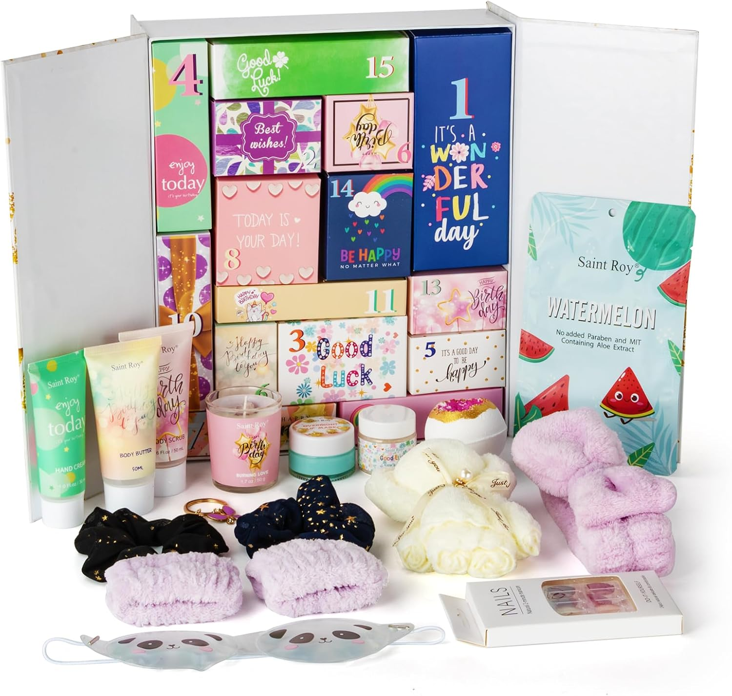 Birthday Gifts for Women，Happy Birthday Surprise Box, 15Pcs Luxury Spa Gifts for Her, Gift Box for Teen Girls Unique with Hand Cream, Diy Nails Set, Skin Care Gift Sets for Women, Mom, Daughter image number 2