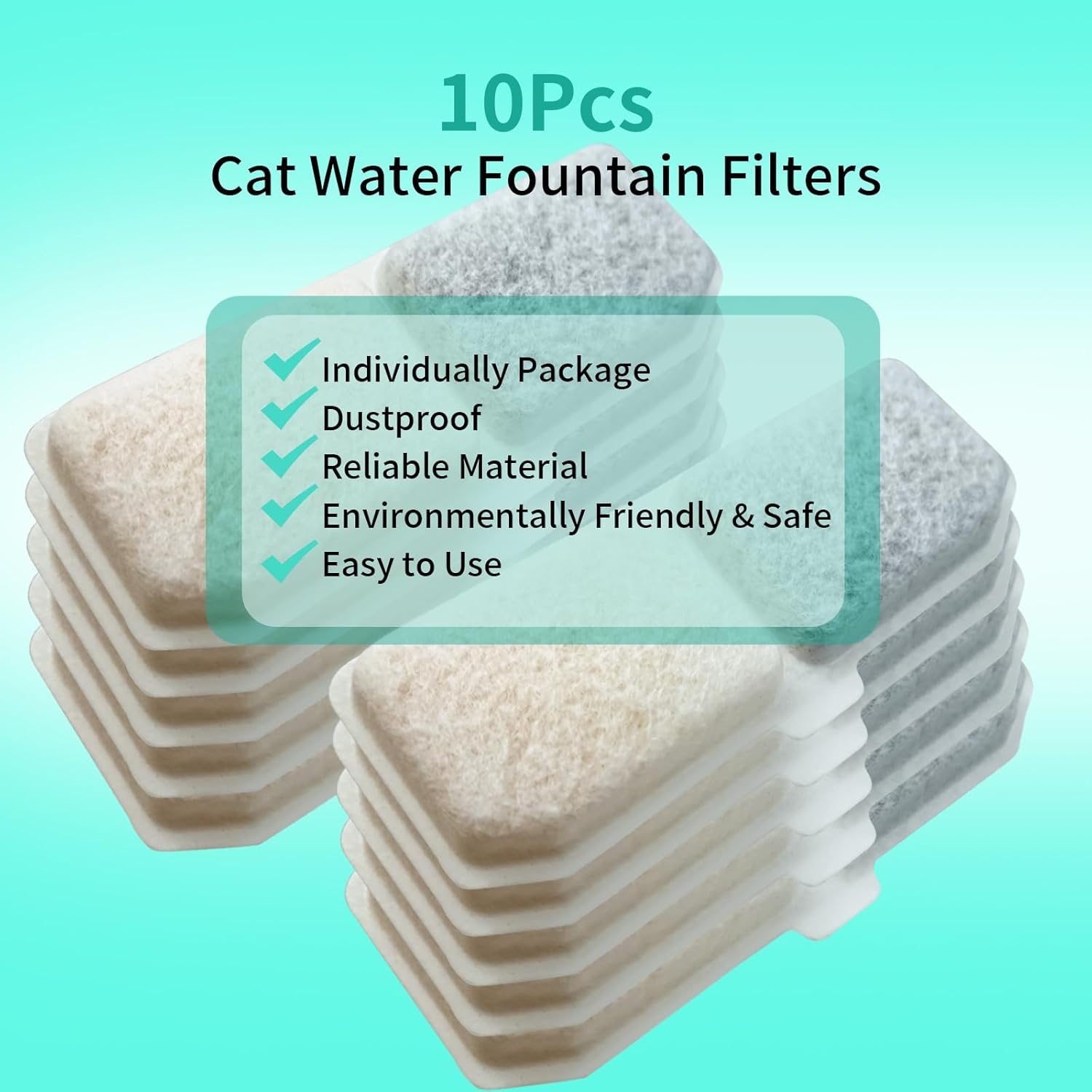 Hevysuo Pack of 10 Filter for Cat Fountain with Resin, Cotton Layer and Activated Carbon, Triple Filter Replacement Filters Suitable for 3.2 L Cats and Dogs Filter for Drinking Fountain, 4.4 X 1.6 image number 2
