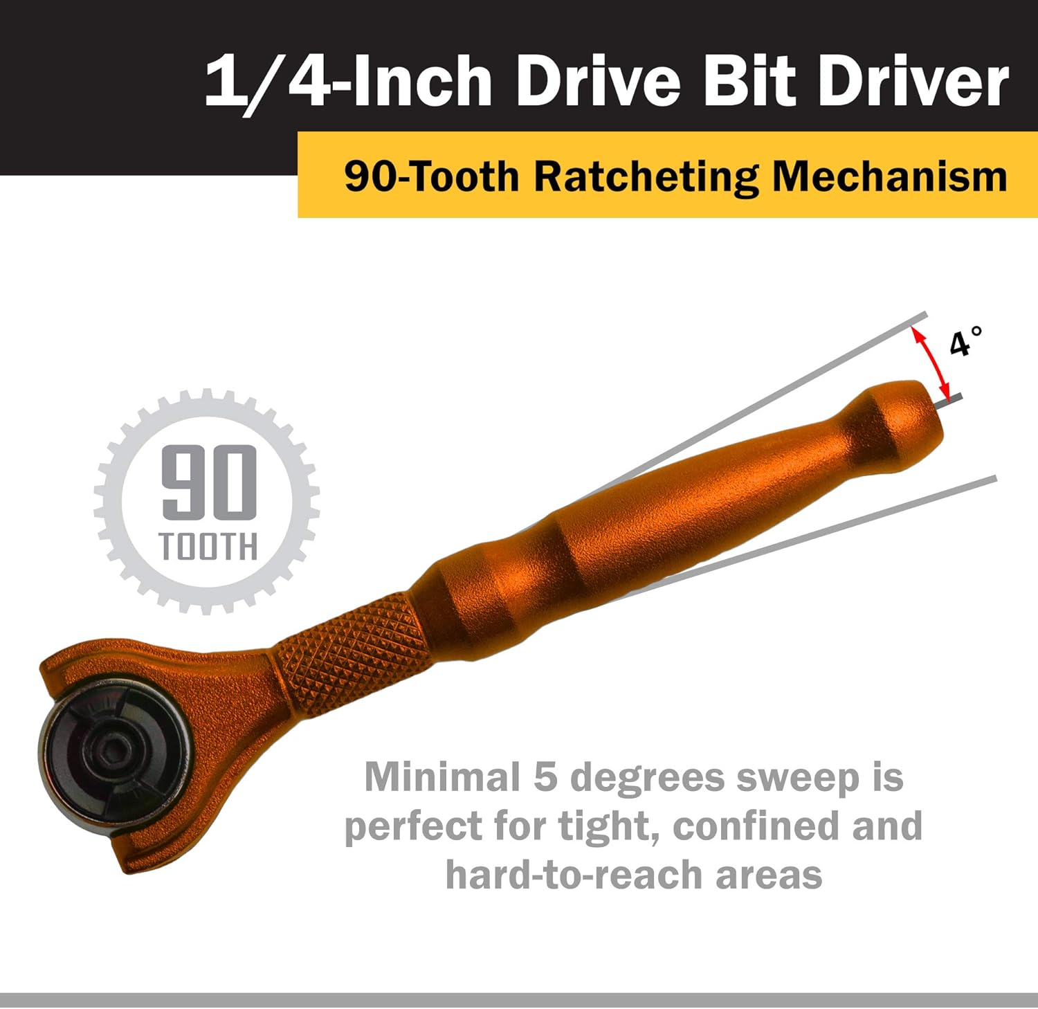 Titan 11323 1/4-Inch Drive 90-Tooth Swivel Head Micro Bit Driver-Orange image number 4