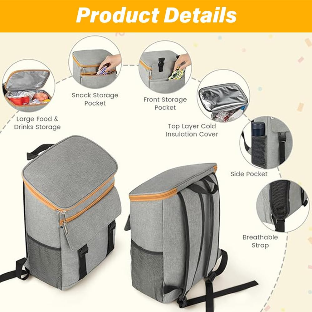 Refrigerator Backpack Soft Insulation, Leakproof Beach Cooler, Large Capacity Backpack with Compartments for Men and Women, Portable Lunch Backpack, Suitable for Beach Camping, Picnic Hiking image number 3