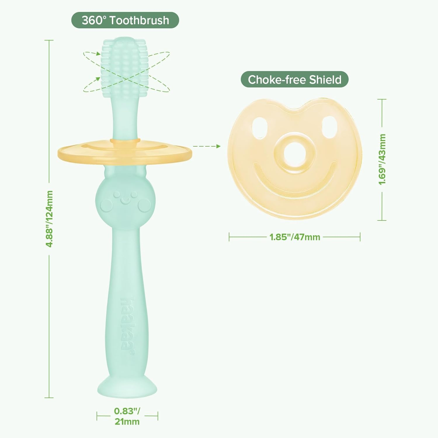 Haakaa 360&deg; Silicone Baby Toothbrush with Suction Base Infant to Toddler Toothbrush, Food Grade Silicone, 1Pc (Blue) image number 6