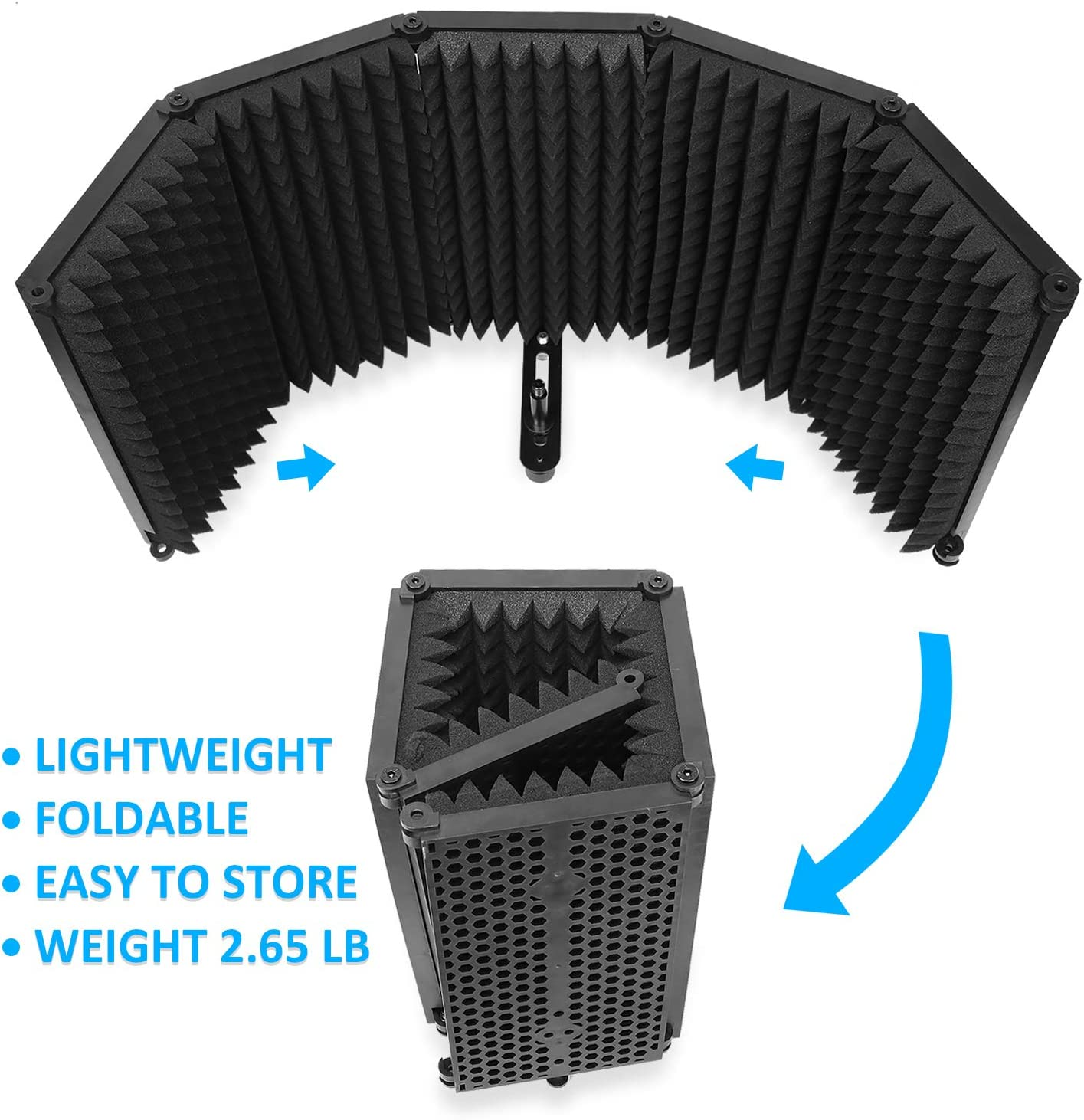 Portable Studio Acoustic Sound Shield - Mic Isolation Shield with Absorbing Foam for Microphone, Reflection Filter for Home Voice Studio (5 Panels) YOUSHARES image number 4