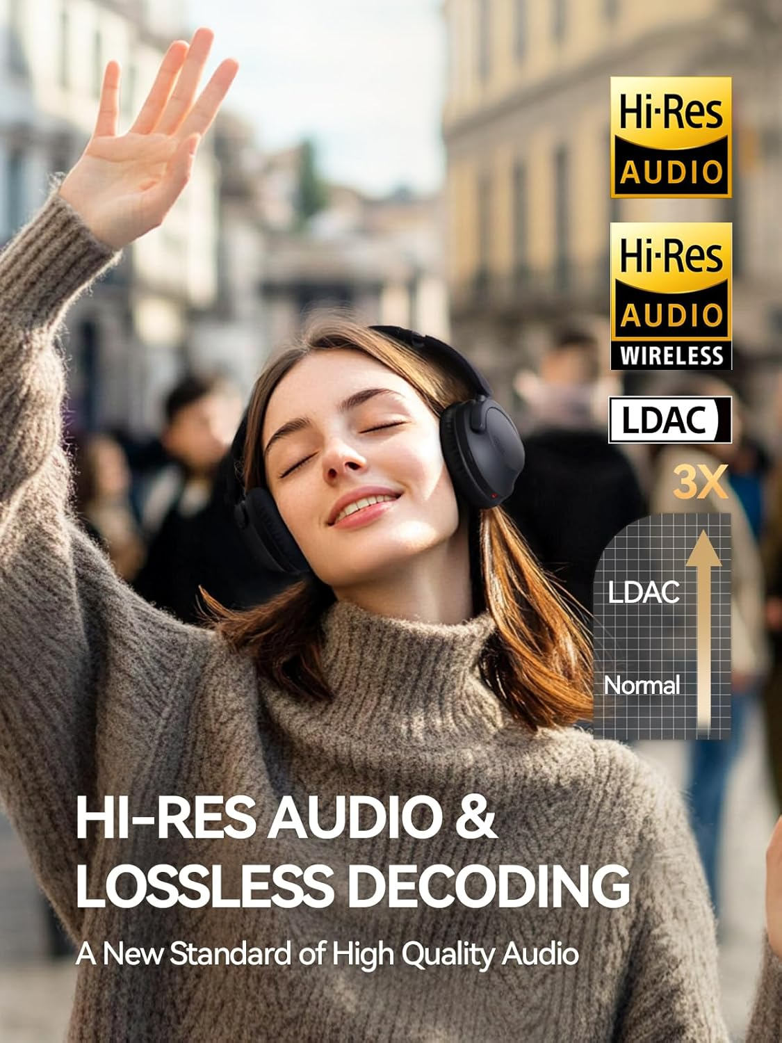 1MORE Sonoflow Pro over Ear Headset, Active Noise Cancelling Headphones, Bluetooth Headphones with LDAC for Hi-Res Wireless Audio, 100H Playtime, Bluetooth 5.4, Comfortable Fit, Clear Calls - Silver image number 5