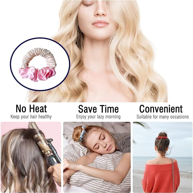 Lazy Scrunchie Hair Curler Hairband, 2Pcs Heatless Curling Silk Curling Scrunchie,Soft Sleep Tie Scrunchie Silk Lazy Rollers,Heatless Hair Curler to Sleep in Scrunchie,Soft Heatless Curling Scrunchie image number 6