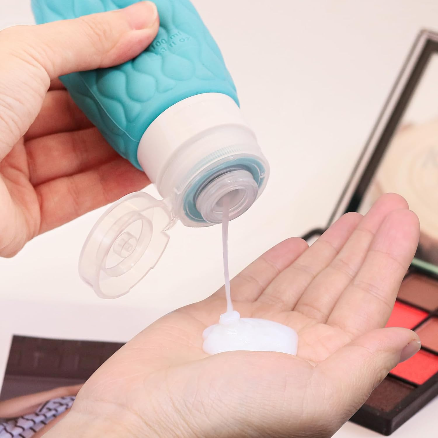 4 Pack Travel Bottles for Toiletries with Labels, 100 Ml Silicone Travel Bottles Set with Clear Zipper Toiletry Bag, Leakproof Refillable Squeeze Travel Size Containers for Shampoo Conditioner image number 3