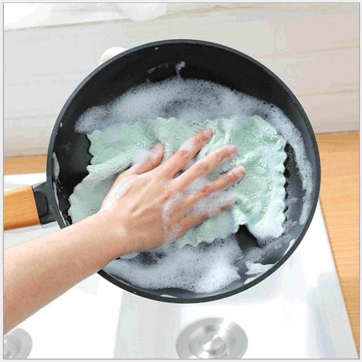 10 Pack Kitchen Dishcloths - Super Absorbent Coral Velvet Dish Cloths, 25 X 25 CM Lint-Free No Odor Microfiber Cleaning Cloth Fast Drying Dish Rags, Reusable Household Cleaning Cloths image number 3