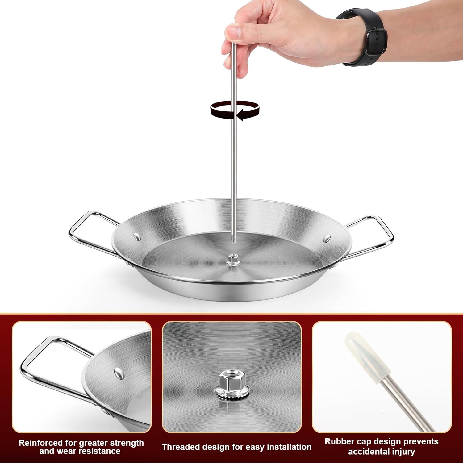 10" Al Pastor Skewer for Grill, Gyro Pan with Skewer, BBQ Vertical Skewer Pan, Stand Rack for Tacos, Shawarma, Kebabs, Gyros, with 3 Removable (9/10/12) Barbecue Spikes, 2 Oil Brushes & Barbecue Tongs