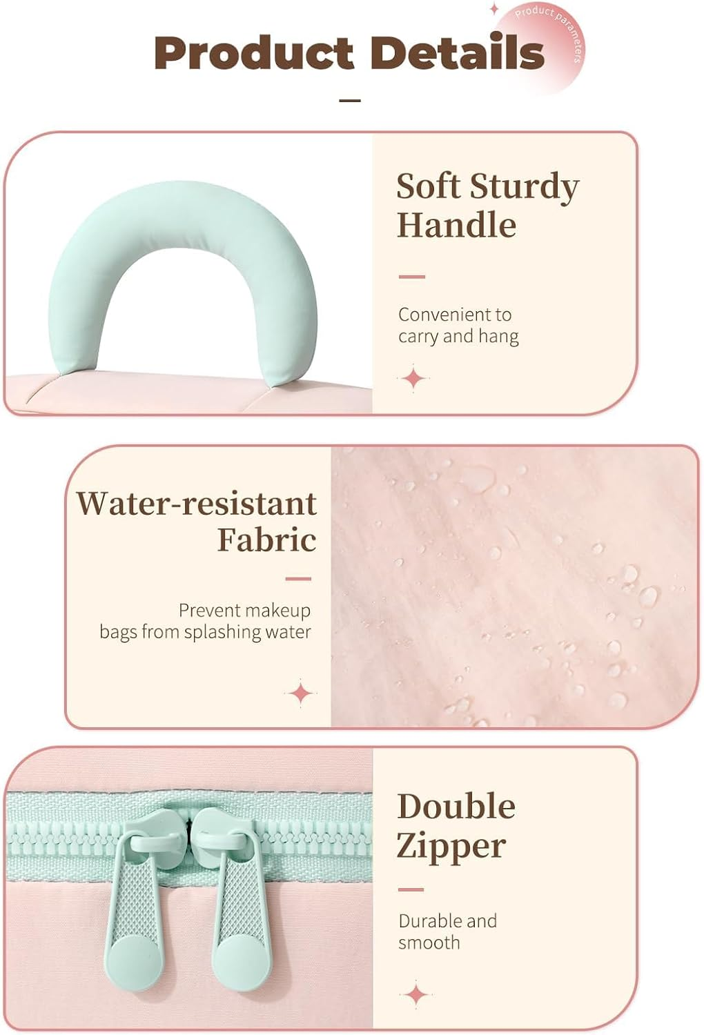 Travel Makeup Bag Cute Cosmetic Bag for Women Large Capacity Makeup Case Organizer Bag Toiletry Bag Portable Waterproof Make up Bags with Handle and Divider, Pink (Pink) - Purple image number 3