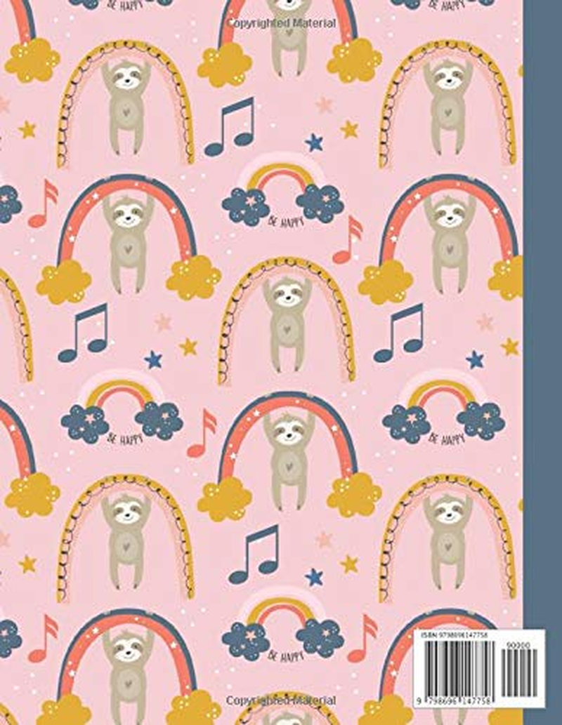 Music Manuscript Book for Kids: Wide Staff Music Notebook | Blank Sheet Music Paper with 6 Staves | Rainbow Sloths image number 1