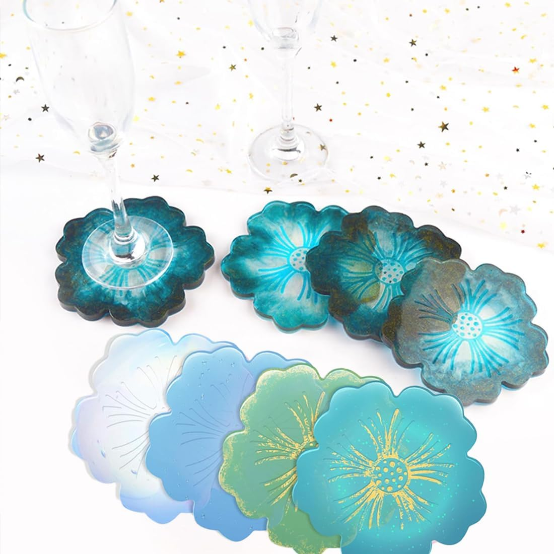 4PCS Coaster Resin Moulds Silicone Dandelion Snowflake Sakura Coaster Moulds with Holder Molds for Epoxy Resin DIY Art Craft Cup Mats image number 3