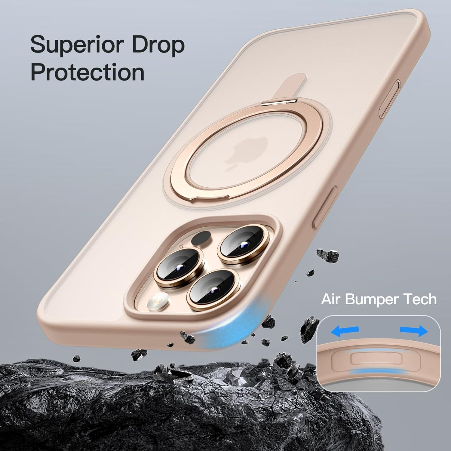 Jetech 360 Degree Rotatable Ring Case for Iphone 16 Pro Max 6.9-Inch with Camera Control Button, Compatible with Magsafe, Slim Shockproof Phone Cover with Stand & Ring Holder (Desert Titanium) - Natural Titanium image number 2