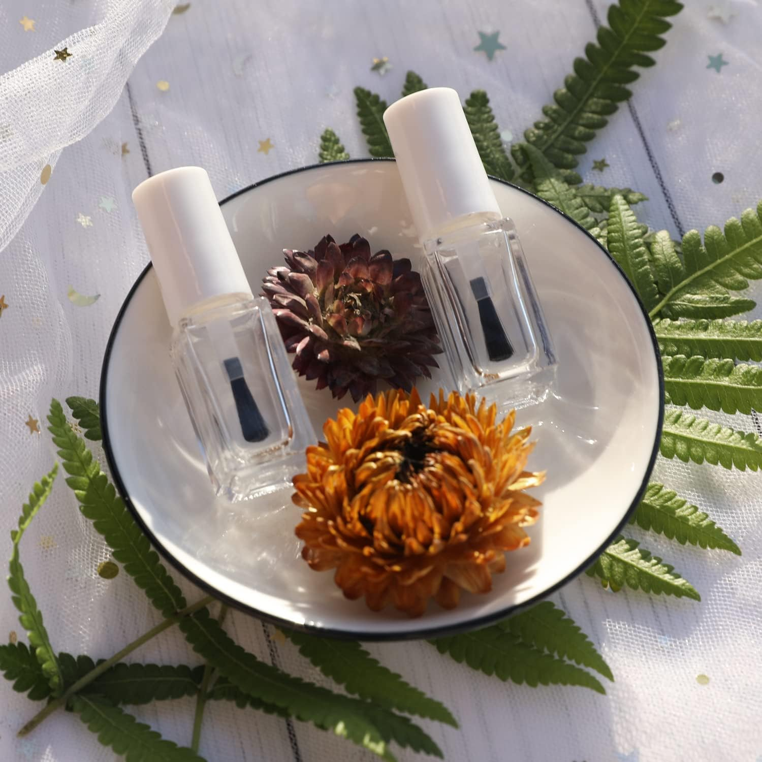 Agidea Empty Nail Polish Bottles with round Paddle Brush 5ML, 6PCS Small Empty Glass Refillable Nail Polish Containers with Mixing Balls & Funnels (White) - White image number 4