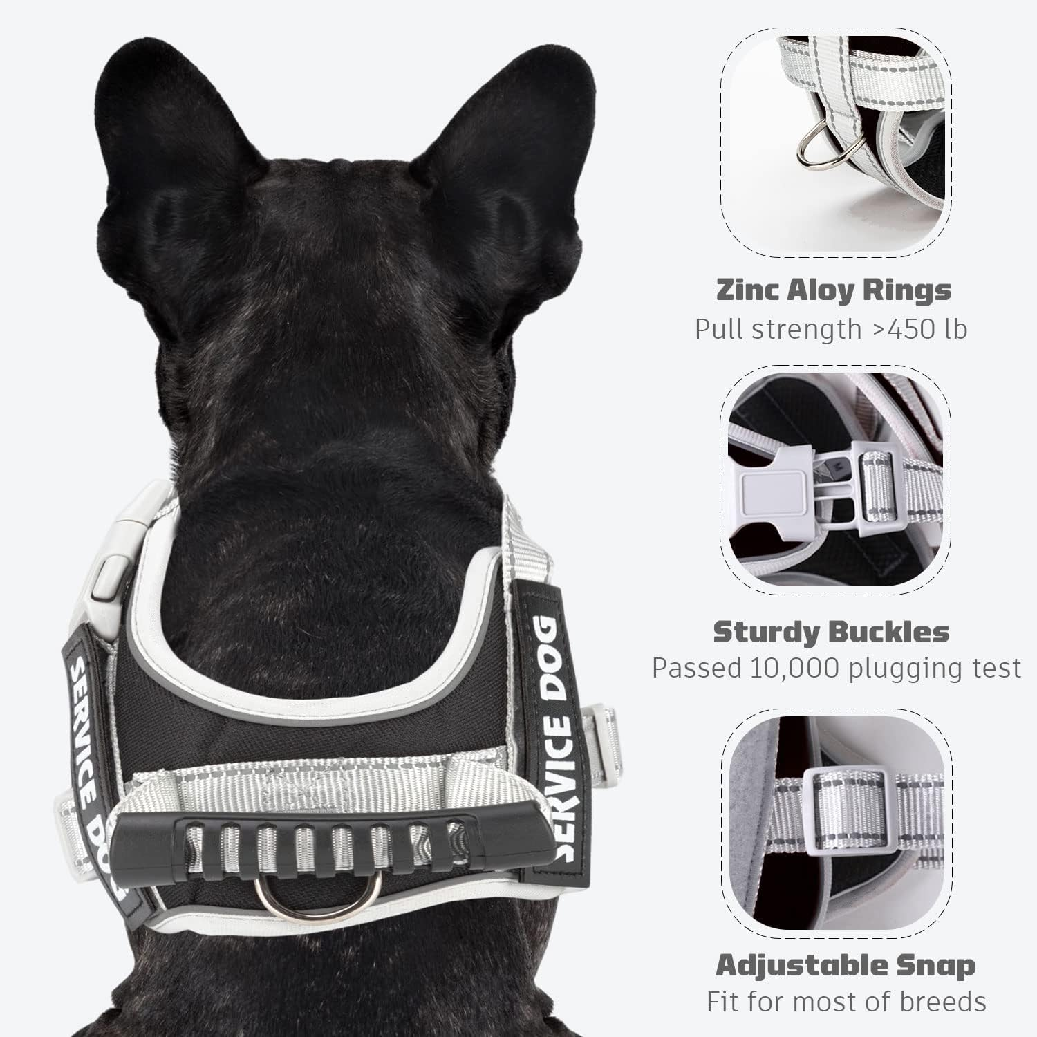 UPET No Pull Dog Harness, Reflective Heavy Duty Adjustable Service Puppy Emotional Support Vest for Small, Medium, and Large Dogs Walking, Includes 1Dog Seat Belt & 2Removable Tags.(Black L) image number 5