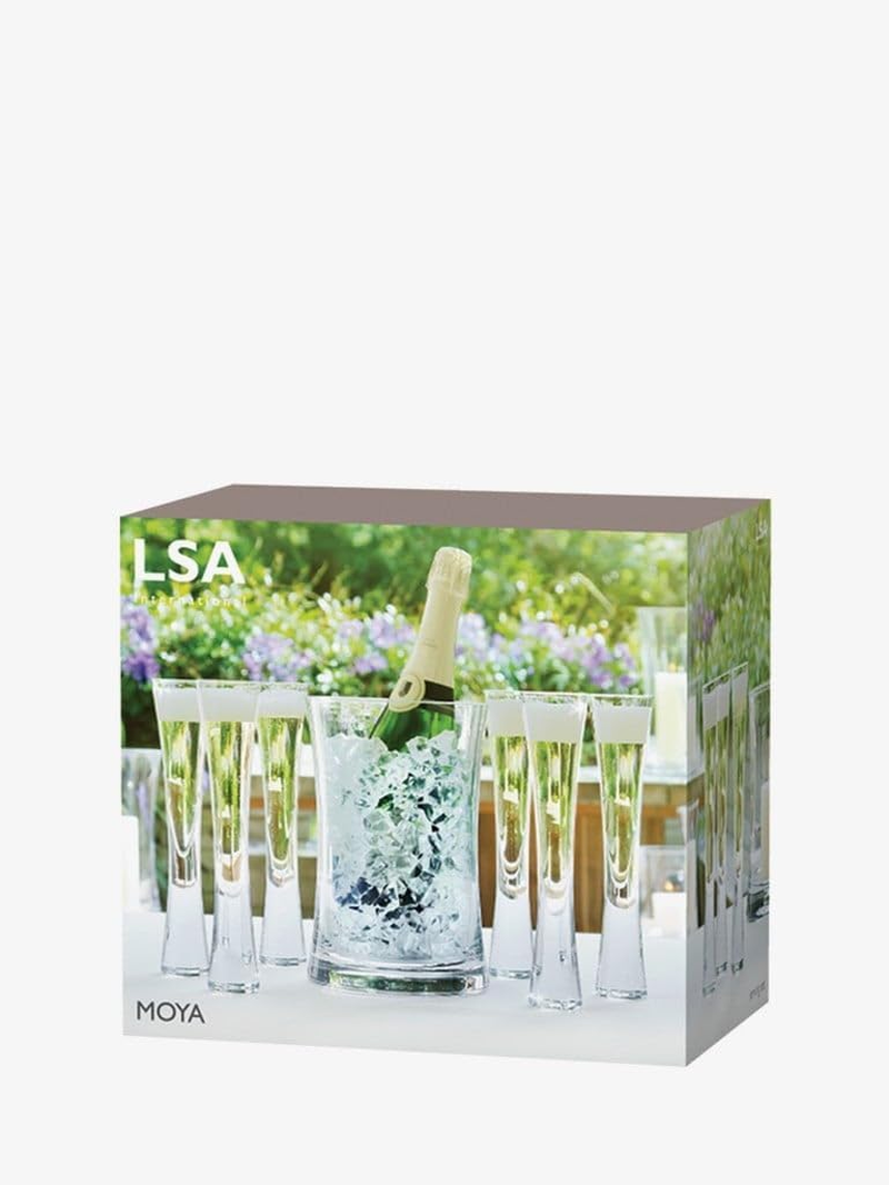 LSA International Moya Champagne Serving Ice Bucket and Flutes 6 Oz, Set of 7, Luxury Elegant Curved Mouth Blown Glassware image number 2