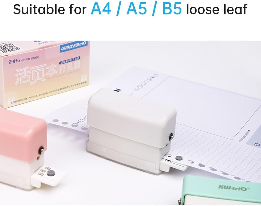 Mingzhe 6-Hole Paper Punch Handheld Mini Puncher Support Multiple 20/26/30 Hole Punching 5.5Mm Aperture for A4 A5 B5 Notebook Scrapbook Diary Planner Calendars Agenda Greeting Card DIY Office Home