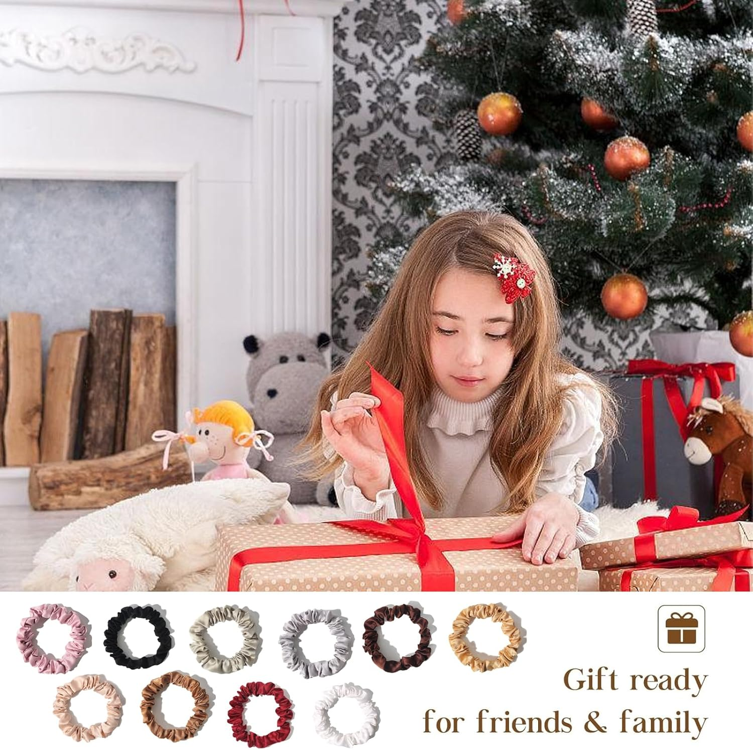 SSKHE 10PCS Hair Scrunchies Satin Scrunchies,Soft Hair Ties,Ponytail Holder Hair Accessories,Elastic Hair Bands,Premium Satin Softer Silk,Bobbles Hair Bands,Atin Scrunchies for Thick Thin Curly Hair