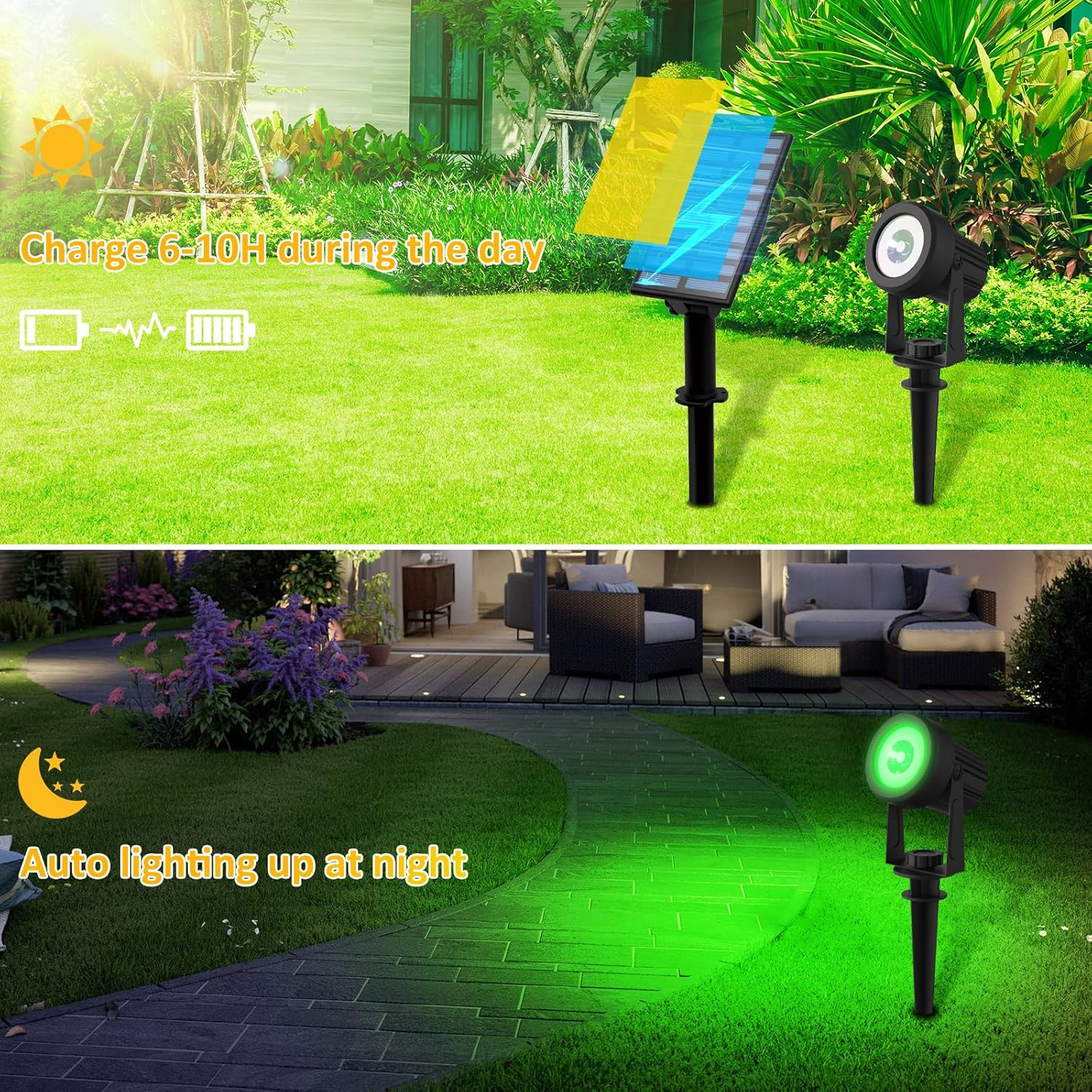 T-SUNUS Solar Spotlight for Outdoors, 2-In-1 Solar Garden Lights, Coloured 6 Colour Changing IP65 Waterproof Solar Lights for Outdoor Garden RGB for Tree Spotlight Path Yard Garage image number 5