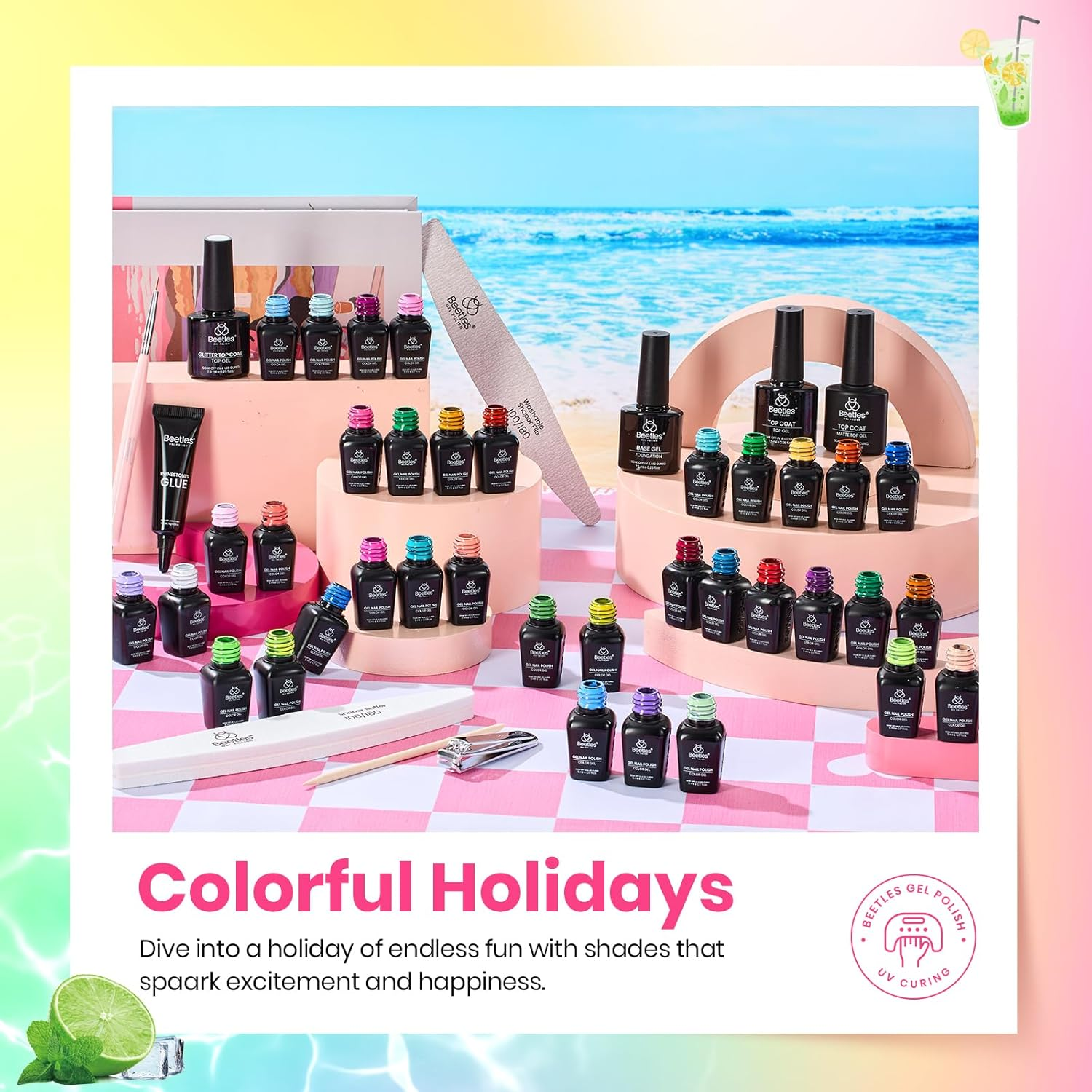 Beetles Gel Polish Summer Nail Polish Set - 36 Colors Neon Pink Red Green Blue Yellow with 4 Pieces Base and Top Coat, Colorful Holiday Collection, UV Art, Gifts for Women image number 1