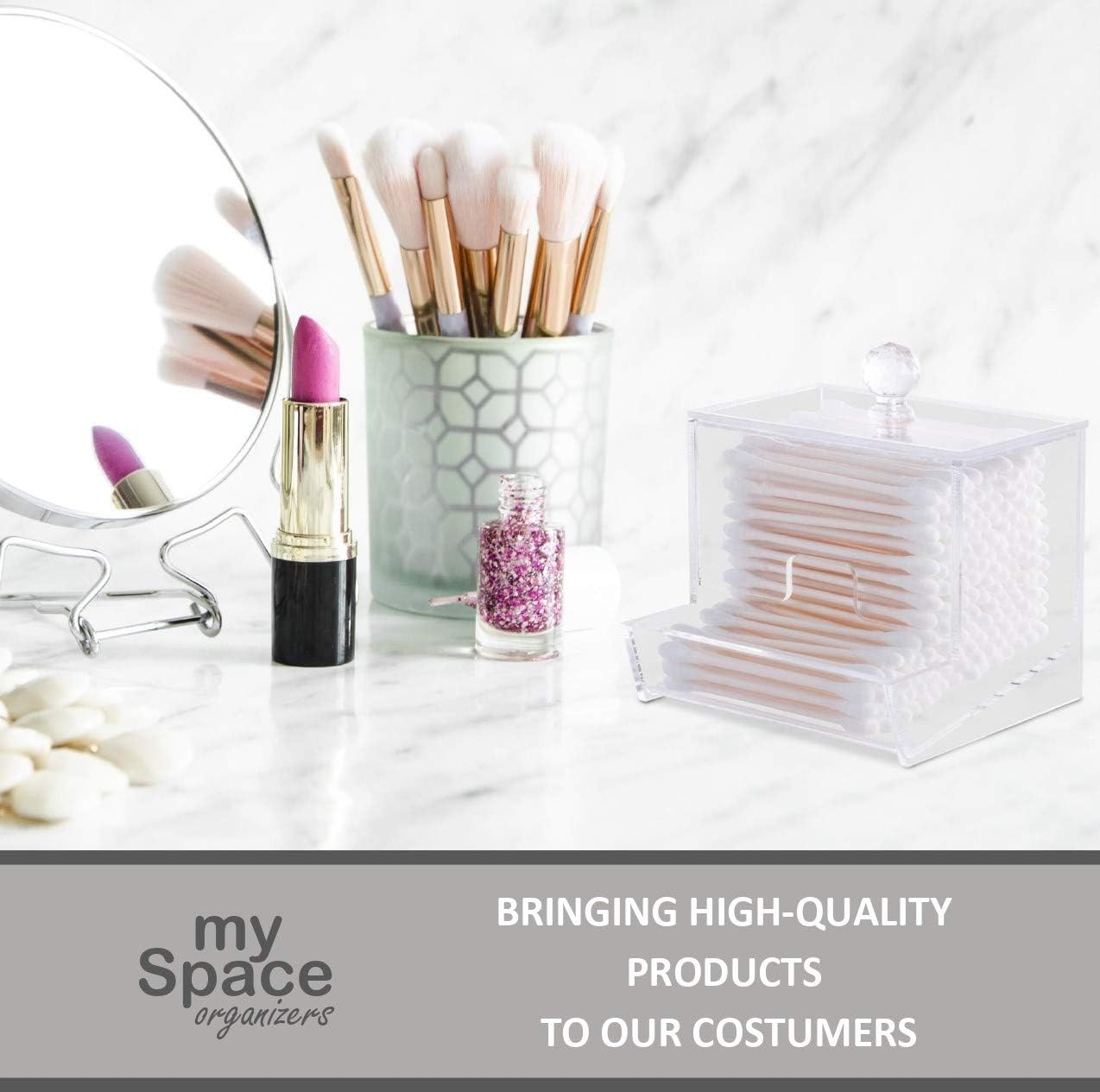 Acrylic Qtip Holder for Qtip Brand Cotton Swabs, Qtip Dispenser, Modern Bathroom Decor, Cotton Swab Holder, Cotton Swab Dispenser, Bathroom Organizer Countertop Bathroom Storage Vanity Organizer Set image number 2