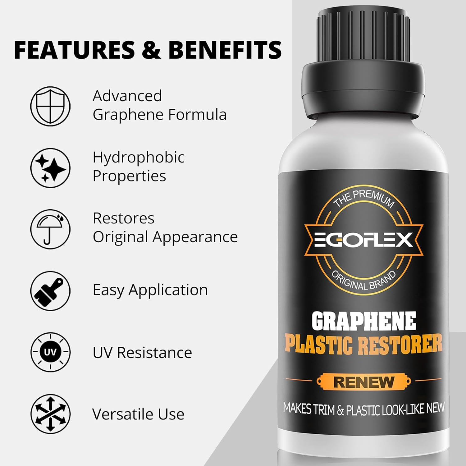 Graphene Plastic Restorer Trim Kit - Crystal Coating Plastic Restorer for Cars - Rubber Vinyl Headlight Restoration Restore a Finish Back to Black Shine Exterior Auto Detailing Supplies image number 2