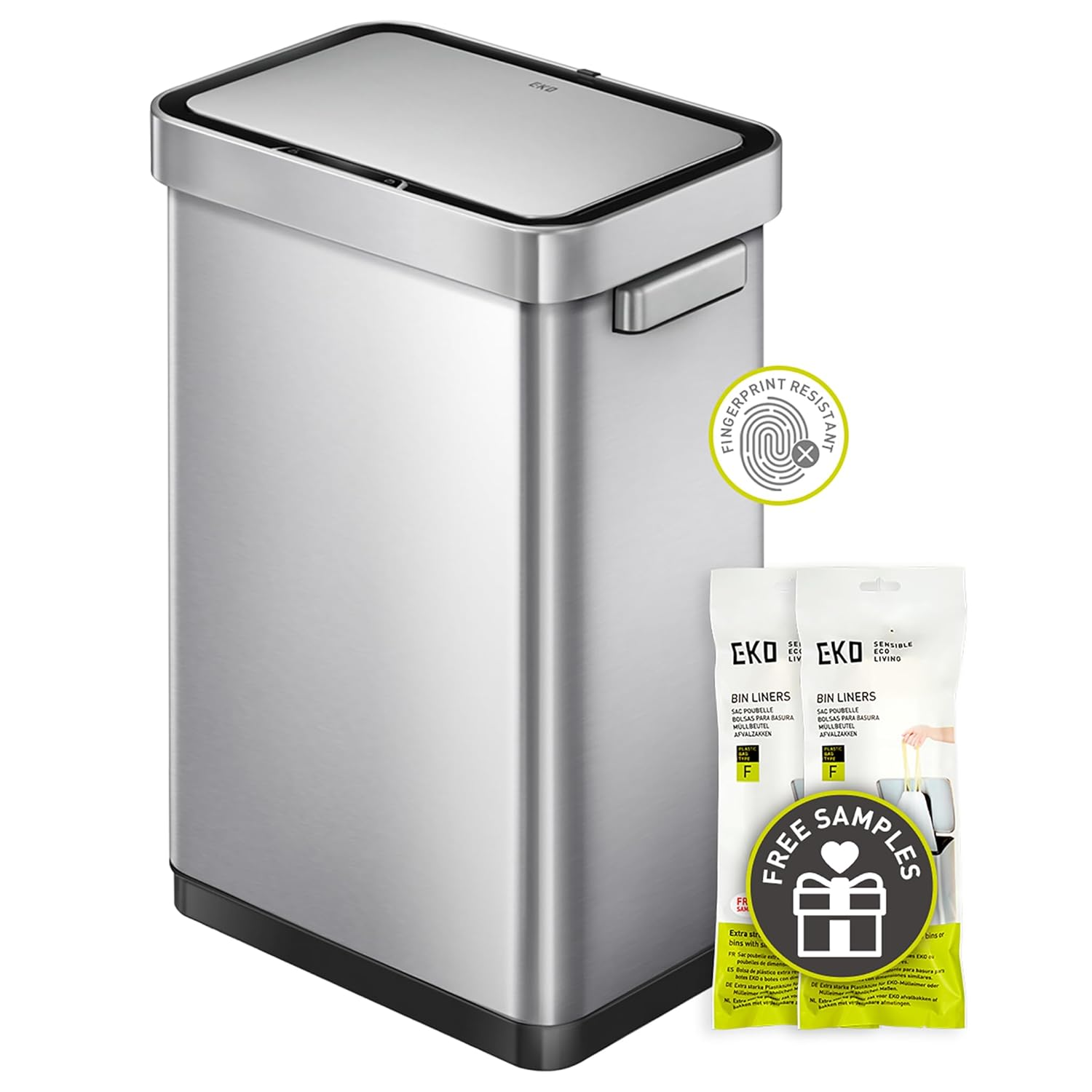 EKO Deluxe Mirage-T 50 Liter / 13.2 Gallon Touchless Rectangular Motion Sensor Trash Bin, Matte Stainless Steel Finish image number 2