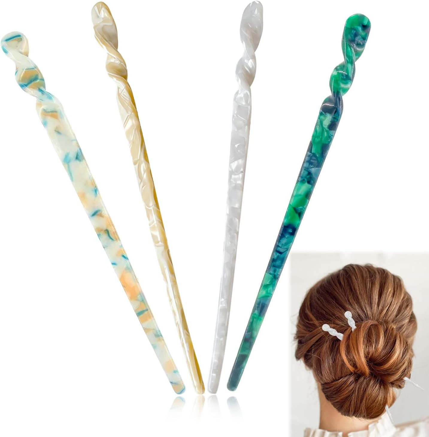 RTRTGS Pack of 4 Acetate Hair Sticks Hair Pins Chopsticks Retro Vintage Style Chinese Hair Pins for Women Girls image number 1