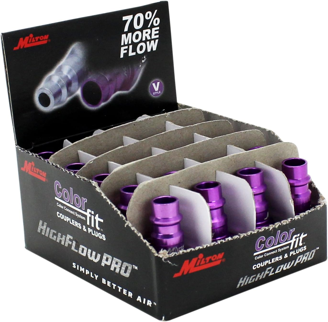 Milton 760VC-20 Colorfit Highflowpro Plugs, V-Style Purple, 1/4'' NPT Male, Box of 20 image number 3