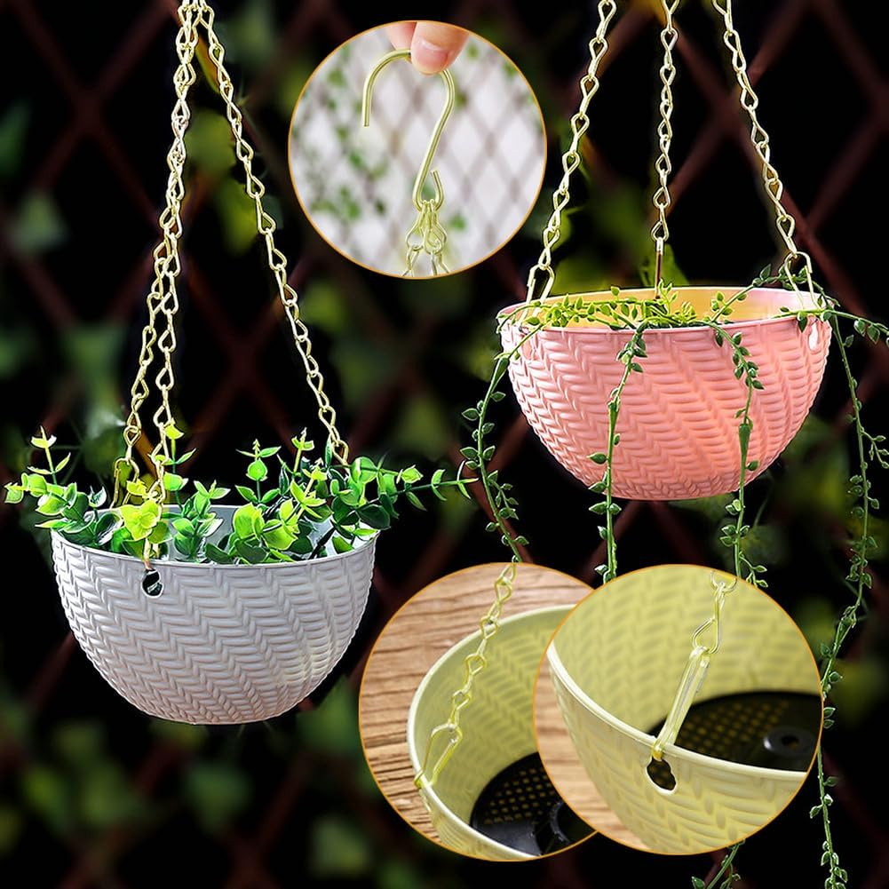 236 Inch Gold Hanging Baskets Chains - Adjustable Length, Brass Decorative Metal Chain with a Great Assortment of Hooks for Hanging Bird Feeders Planters Baskets Billboards Ornaments, Chain Hooks DIY