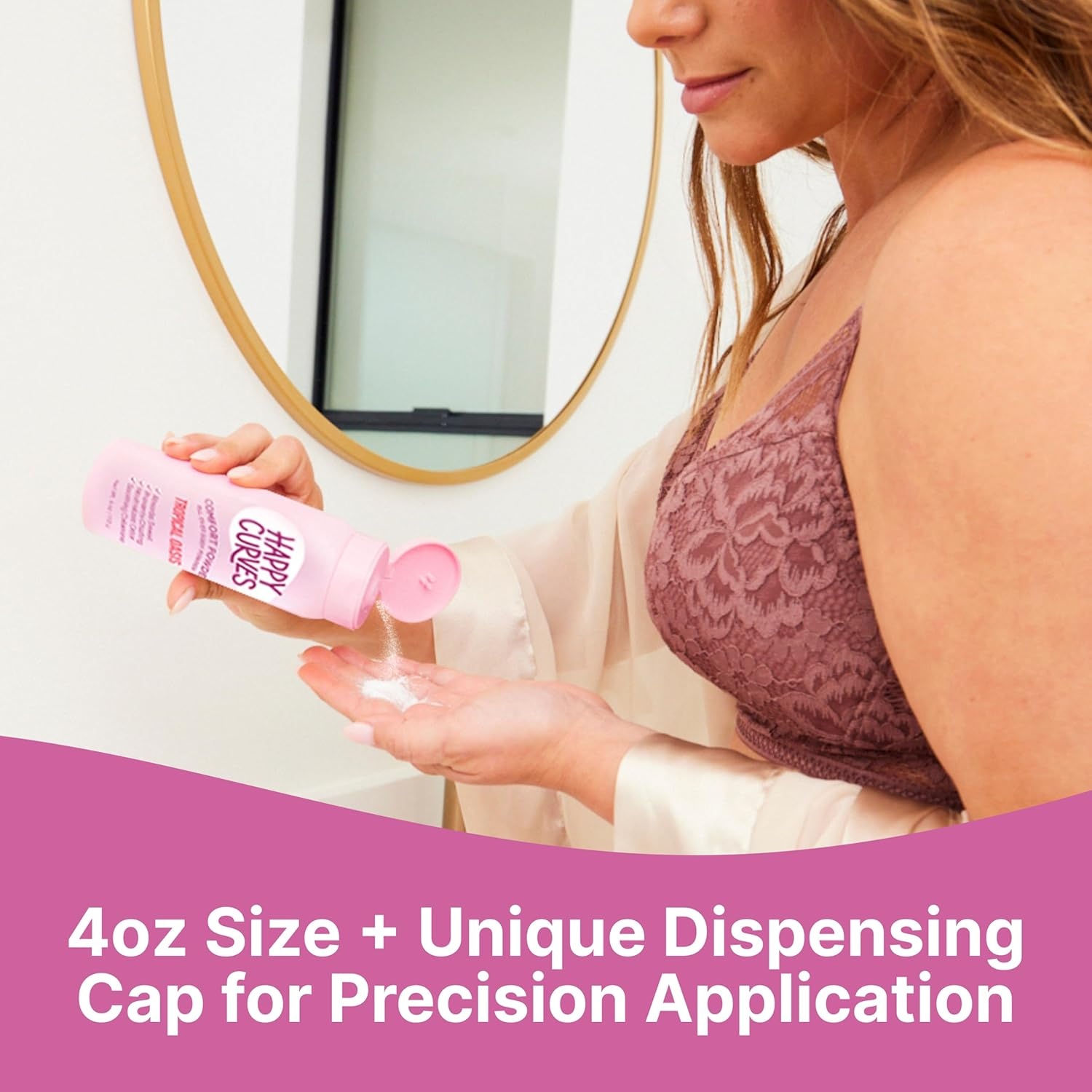 HAPPY CURVES Comfort Powder: Talc Free anti Chafe Body & Foot Powder Deodorant to Control Inner Thigh Chafing, Private Areas, and All over Body for Women 4 Oz. (1 Pack, Tropical Oasis) image number 5