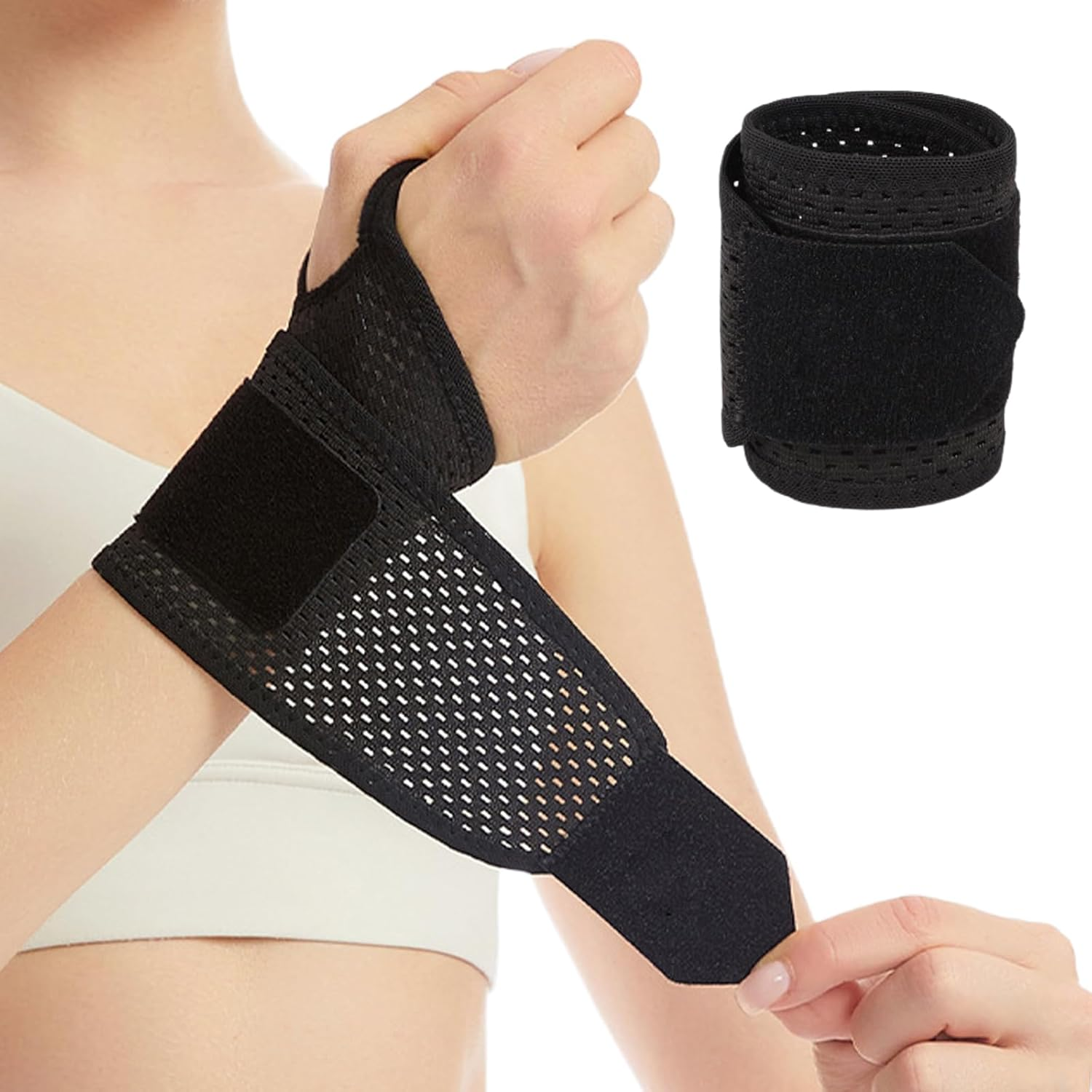 Wrist Bandages Fitness, Breathable Bandage Wrist for Wrist Sprains for Tendonitis or Sports for Left or Right Hand (Black)