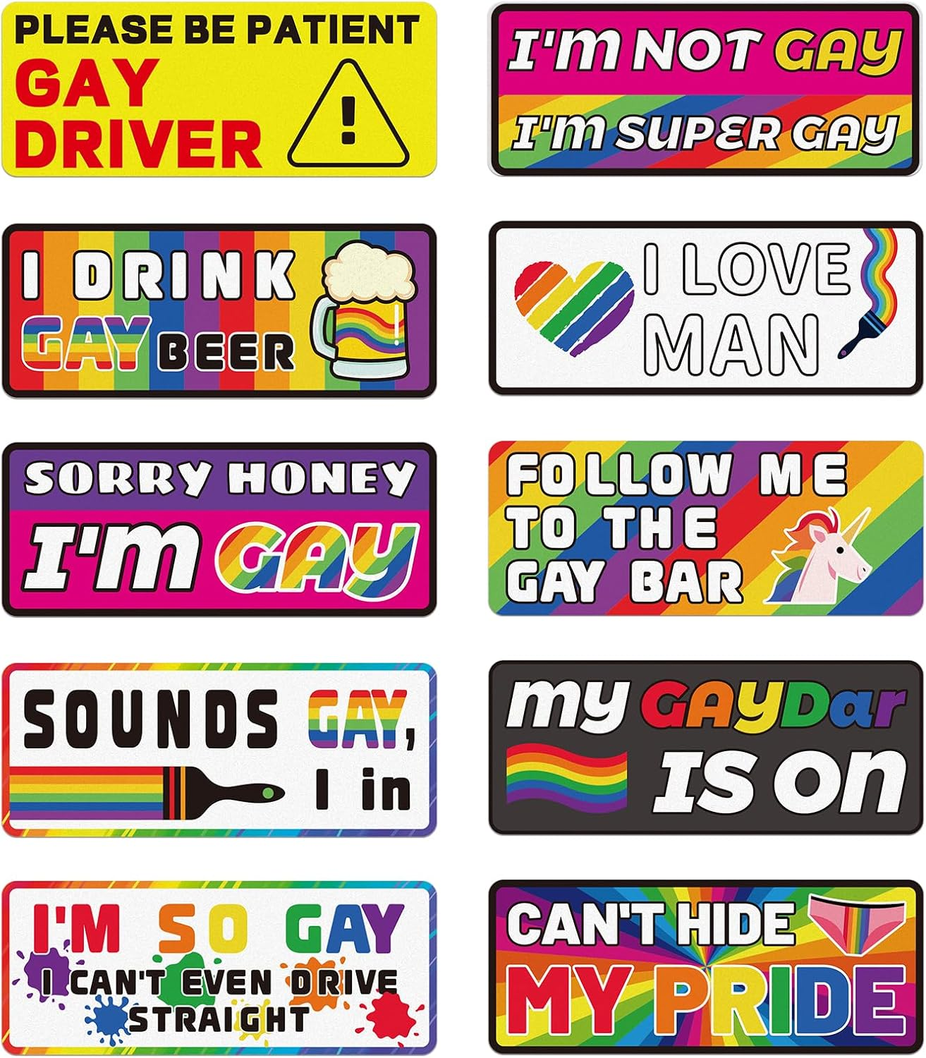 BOXOB 10Pcs Funny Gay Bumper Stickers, Waterproof Funny Car Magnets Gay Stickers LGBT Magnetic Bumper Decals Reflective Rainbow Car Decals for Vehicles and Trucks image number 2