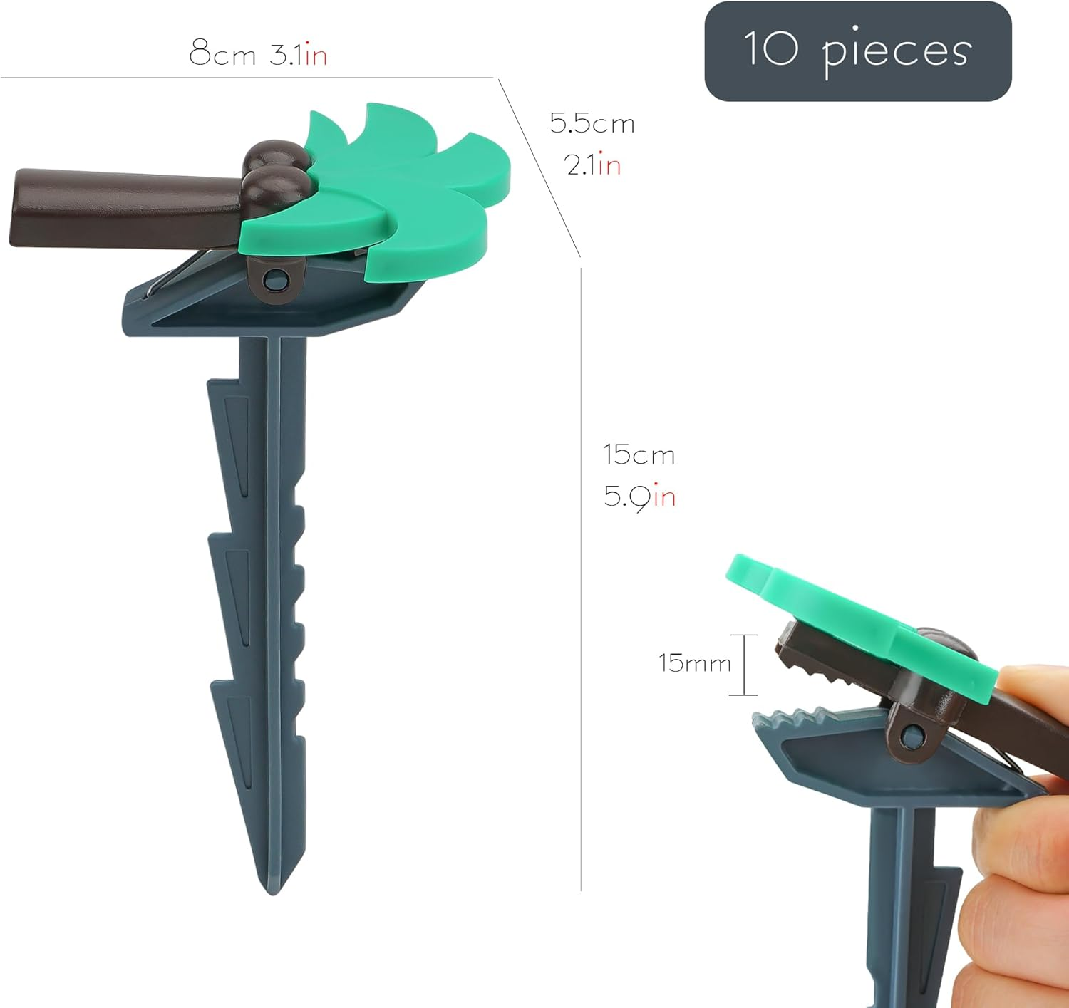 SHIDOW Beach Towel Clips, Anchor Stakes Clamps, Outdoor Beach Towel Anchor Stakes Clips, Picnic Blanket Holders, Sand Spikes (Coconut Palm Tree, 10 Pcs, Grey) image number 2