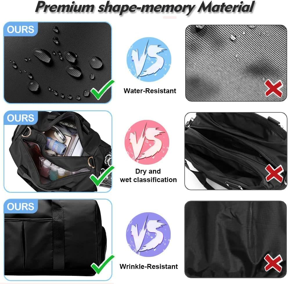 Compact Gym Bag Waterproof - Carry on Duffle Bag for Women Men, Sports Bag with Shoe Compartment & Wet Pocket, Lightweight Travel Duffle for Workout, Weekend Away, Yoga, Football (Black)