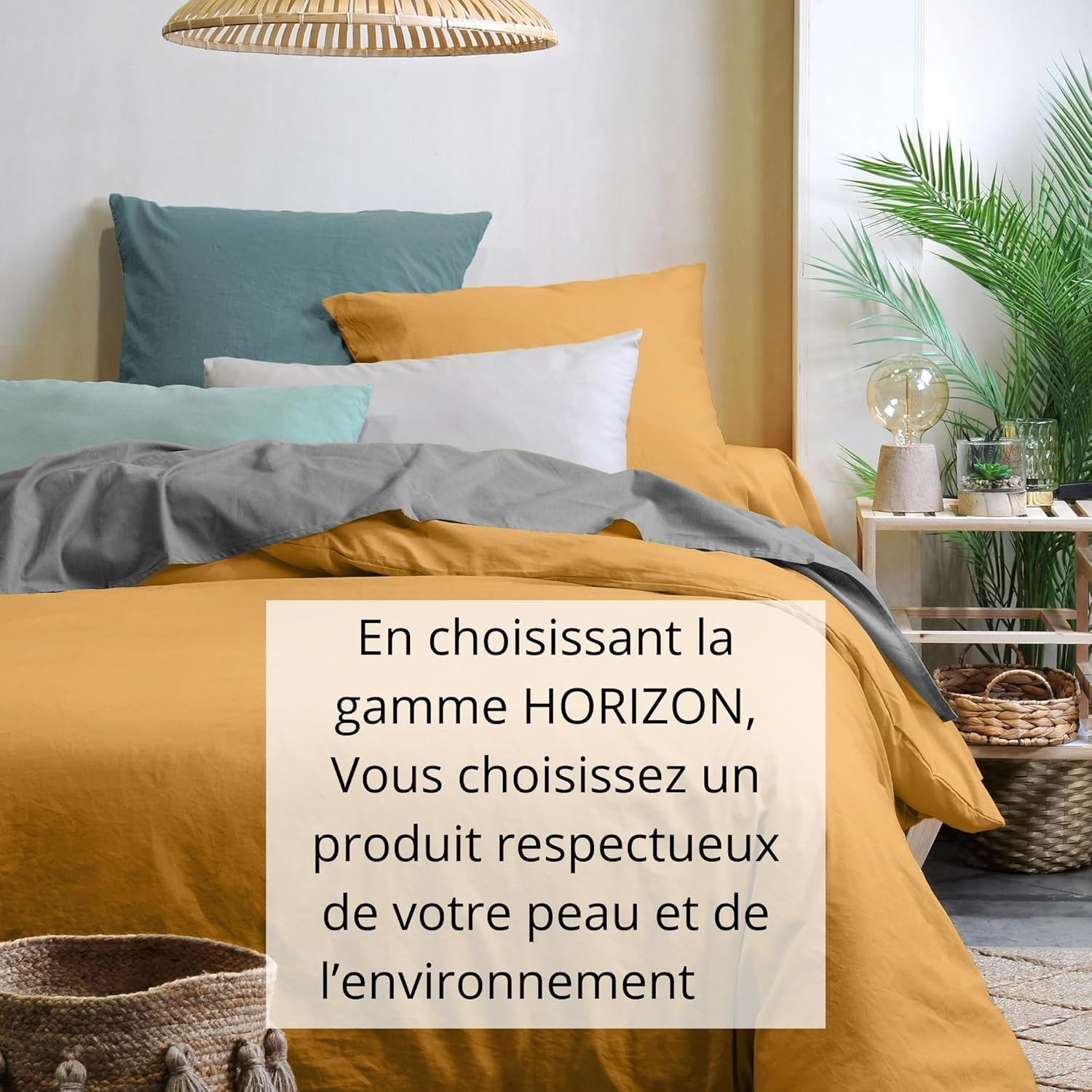 STOF - Fitted Sheet - Size 180 X 200 Cm - 100% Organic Cotton - Quality - Oeko-Tex Certified - Curry Colour - Horizon Model - Bed Linen for Home - Soft and Comfortable image number 3