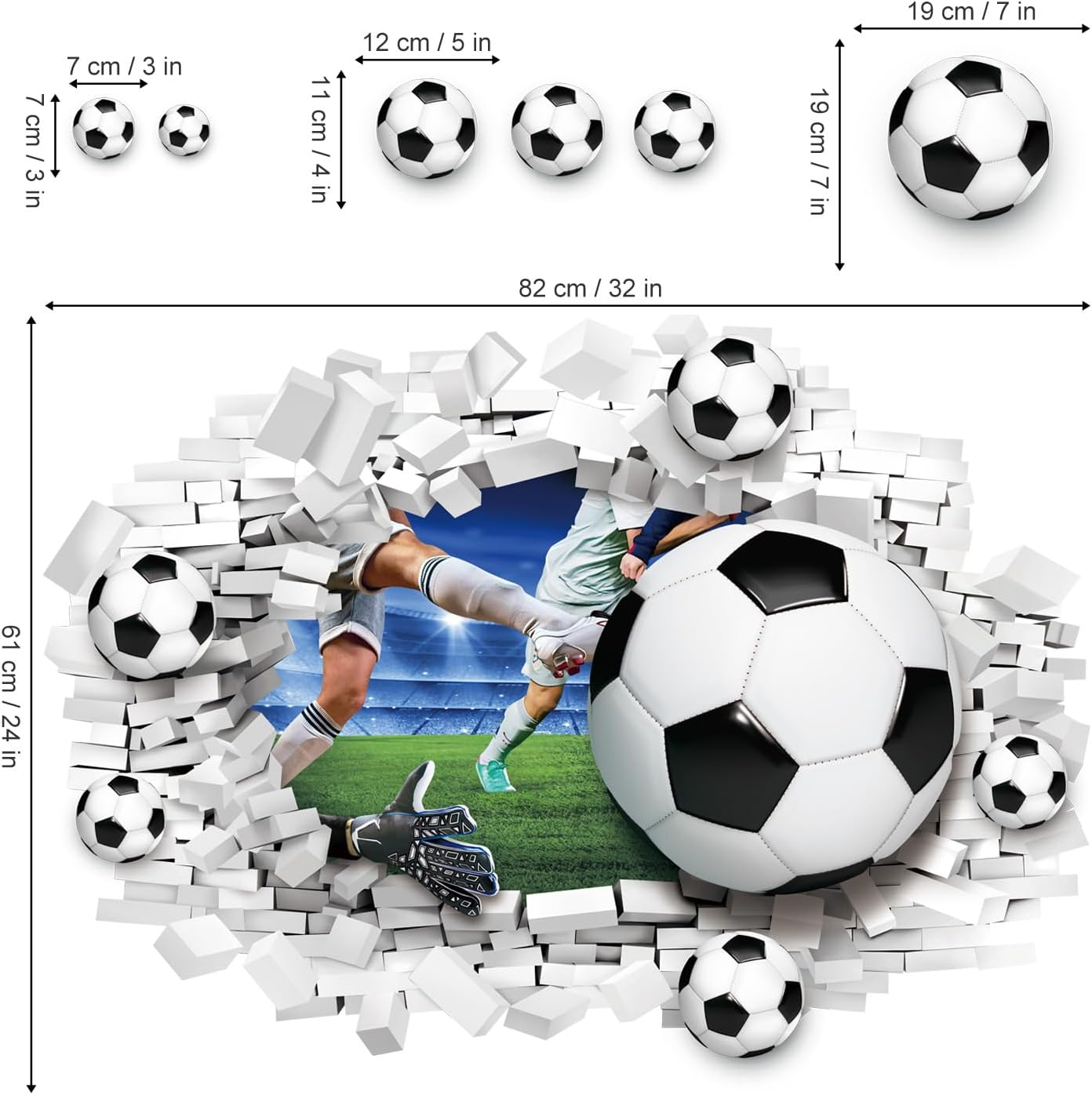 Decalmile Large 3D Football Wall Decals Soccer Sport Football Player Wall Stickers Boys Bedroom Playroom Classroom Wall Decor image number 4