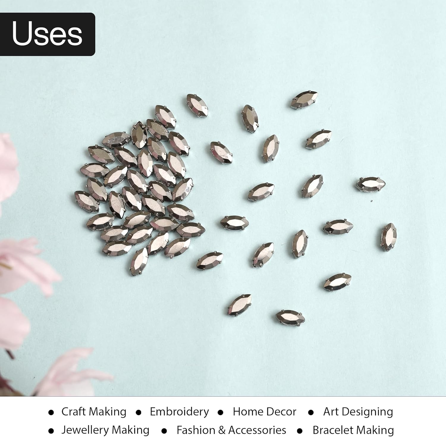 Embroiderymaterial Sew on Gunmetal Colour Eye Boat Marquise Shape Rhinestones in Metal Base Claw Settings for Bling Embellishment 50 Pieces-5X10Mm image number 3