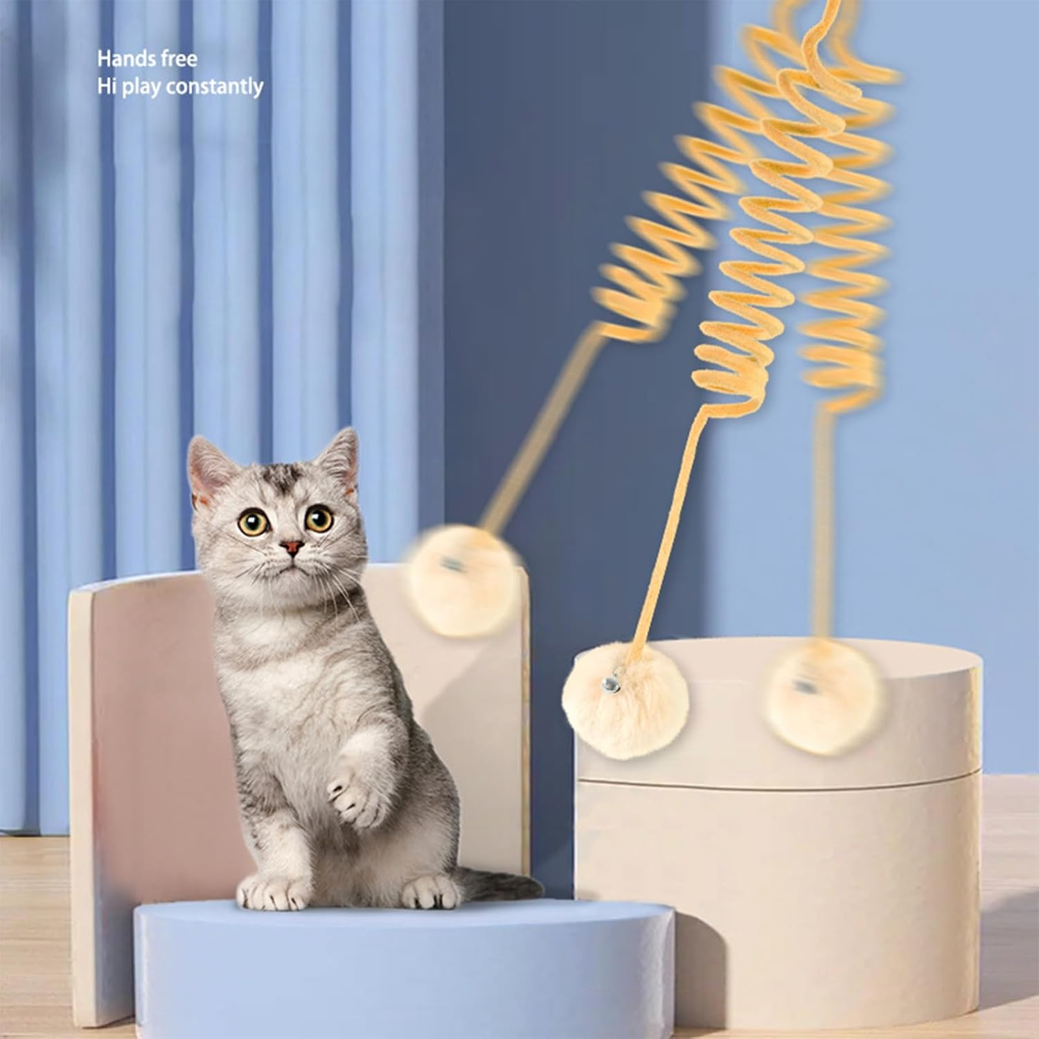 Interactive Toy Set for Cats, 3 Pieces Cat Toy Self-Employment Hanging Door Frame for Indoor with Suction Cup, 8 Pieces Colourful Plastic Spiral Springs Spiral Cat Toy