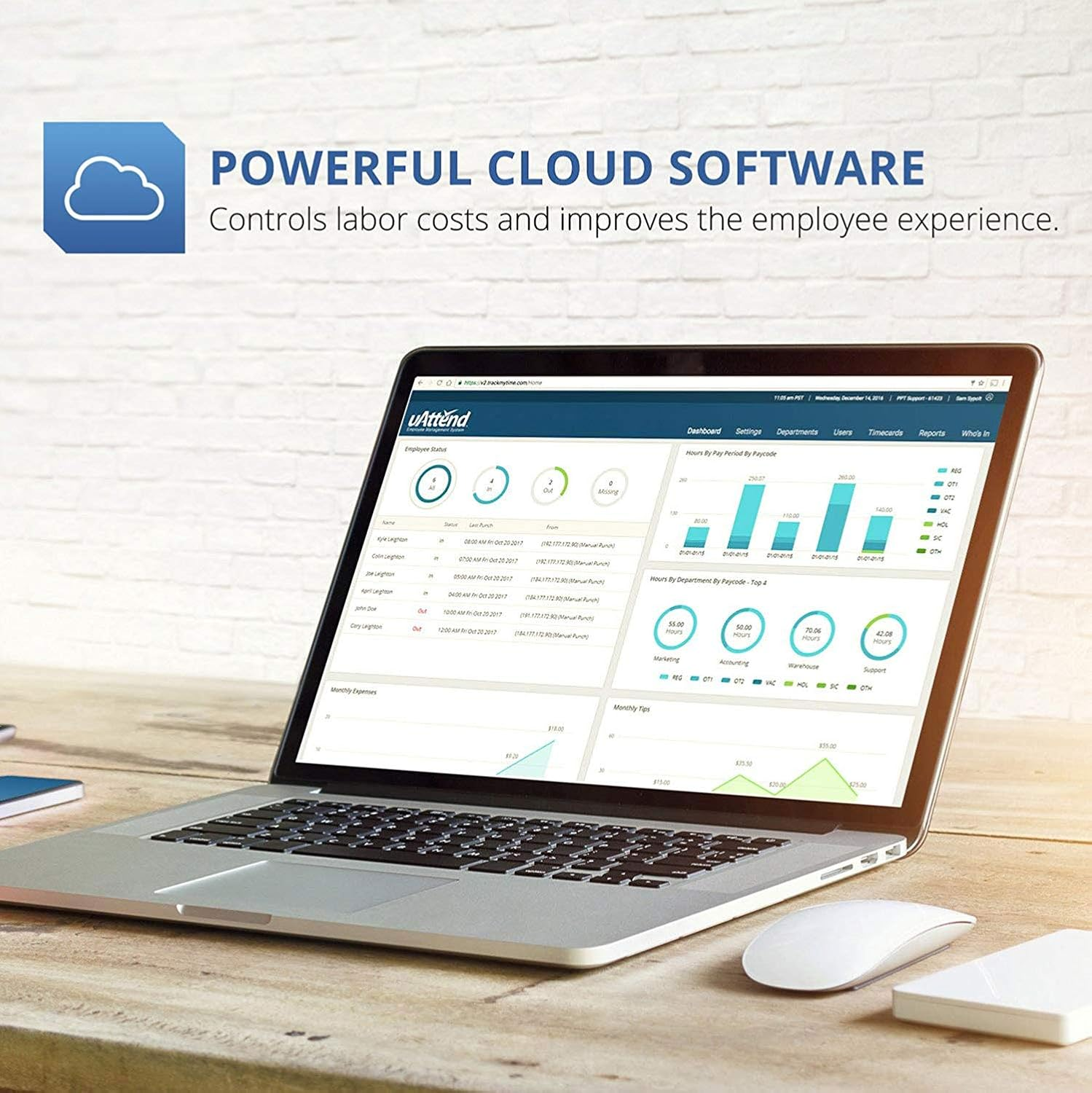 Uattend JR2000 Cloud Connected Biometric Attendance System: Fingerprint Time Clock, RFID & PIN Punch Clock for Small Business image number 3